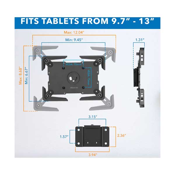 Mount-It! Anti-Theft Design Universal Tablet Wall Mount - Black (MI-3882BLK) - Image 2