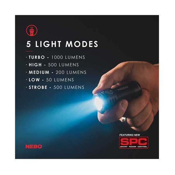 NEBO 6878 Torchy 2.6in 5 Mode 1K Lumens Rechargeable LED Flashlight - Image 2