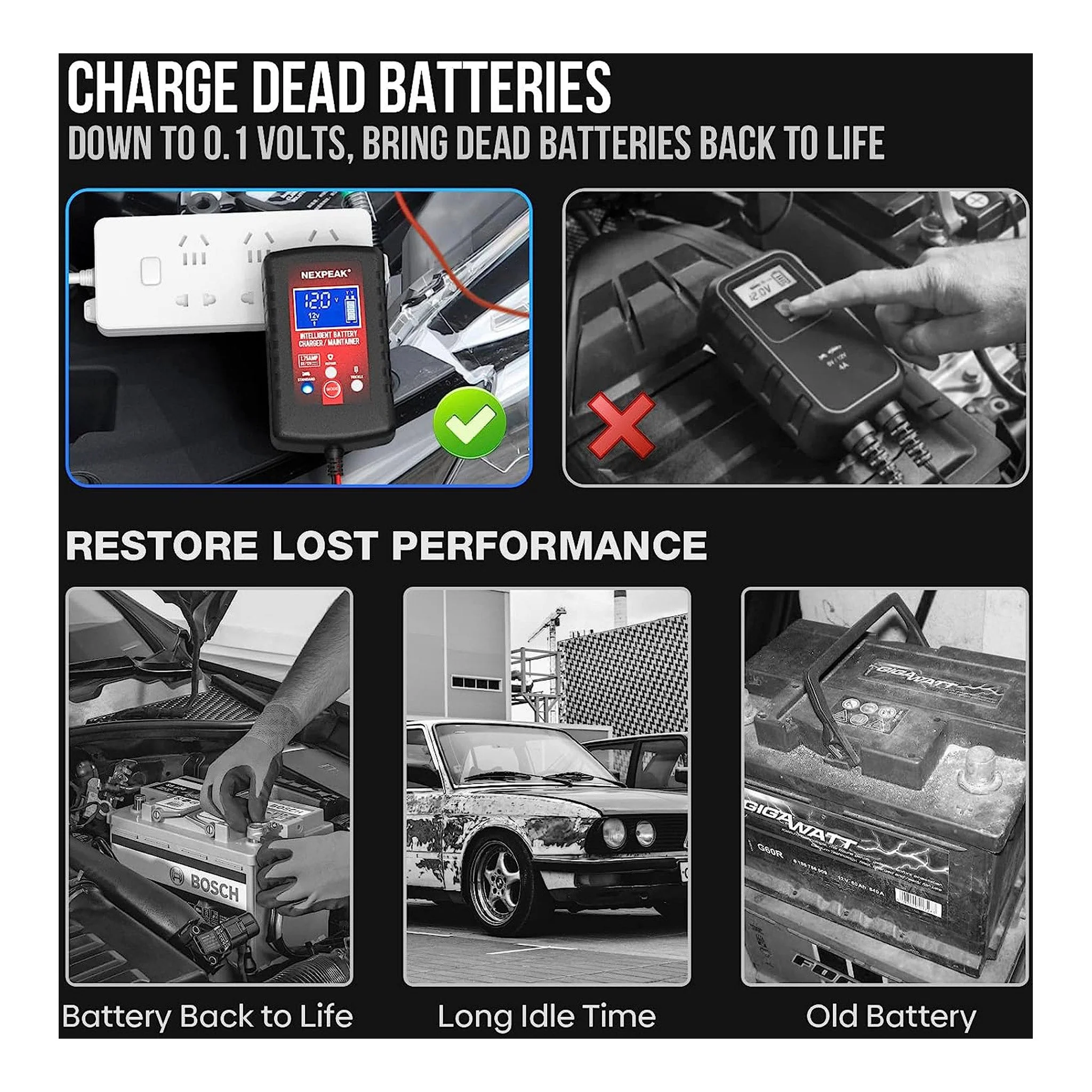 NEXPEAK NC175 6V/12V 1.75A Smart Lead-Acid Battery Charger and Maintainer - Image 3