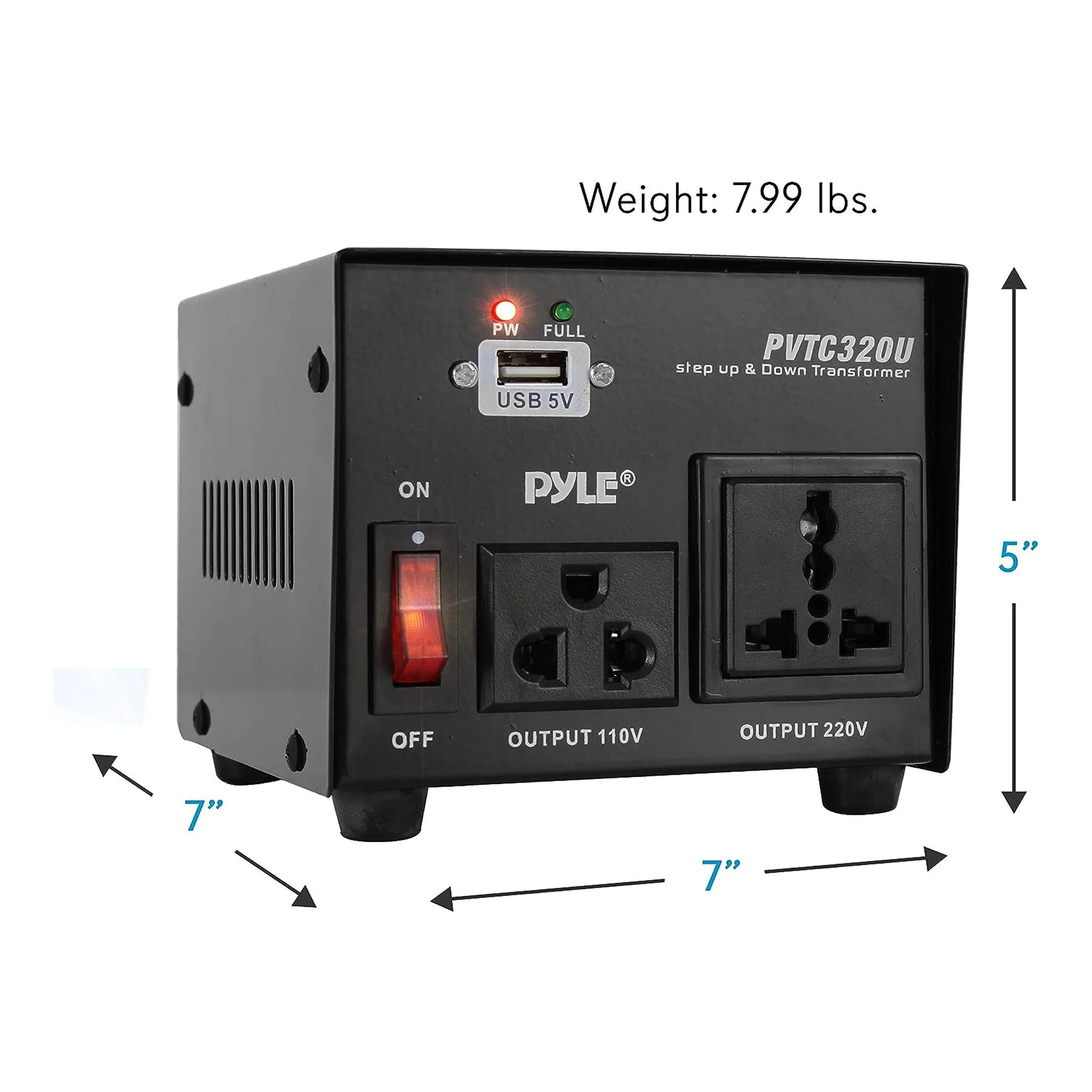Pyle PVTC320U 500W Step Up and Step Down Voltage Converter Transformer with USB Charging Port - Image 6