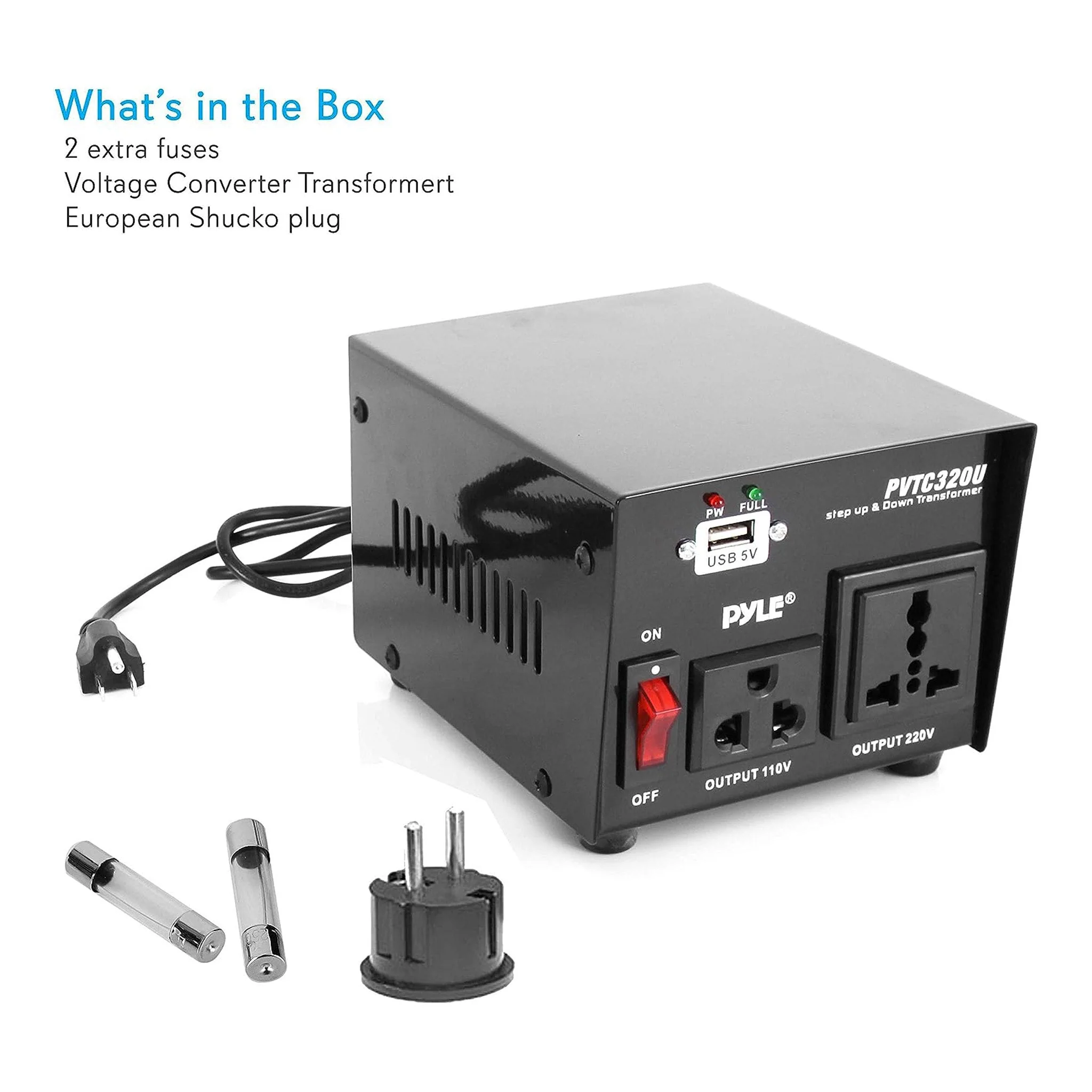 Pyle PVTC320U 500W Step Up and Step Down Voltage Converter Transformer with USB Charging Port - Image 8