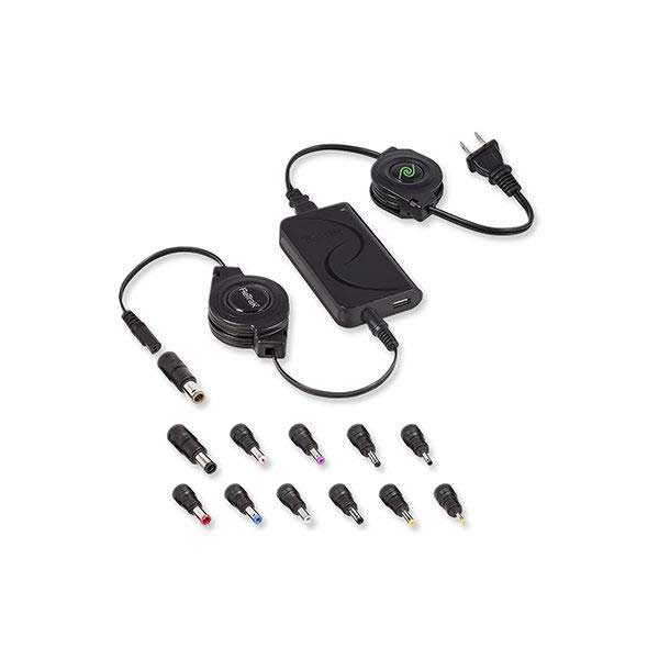 ReTrak ETCHGSLIM 2.1A USB & Micro USB Retractable Cable Universal Laptop Wall Charger with 13 Adapter Tips