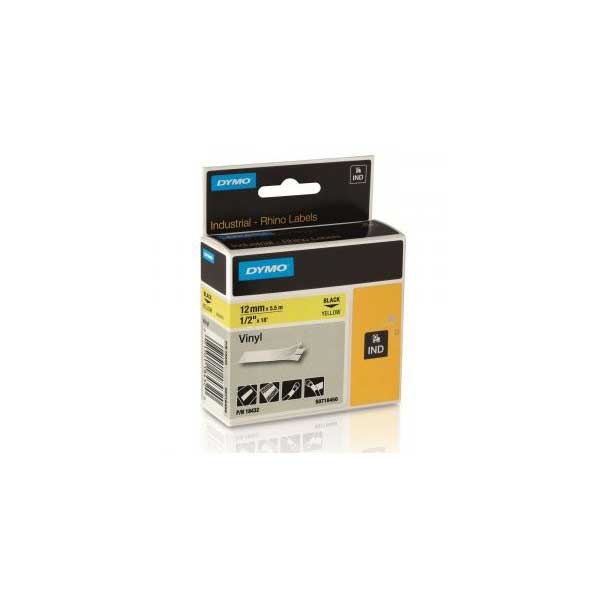 DYMO Rhino 18432 1/2" Vinyl Label Tape, Black On Yellow, IND, 18FT