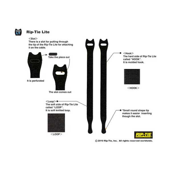 Rip-Tie Y-12-IPL-BK 1/2" x 12" Black Rip-Tie Lite Cable Wrap 10-Pack - Image 2
