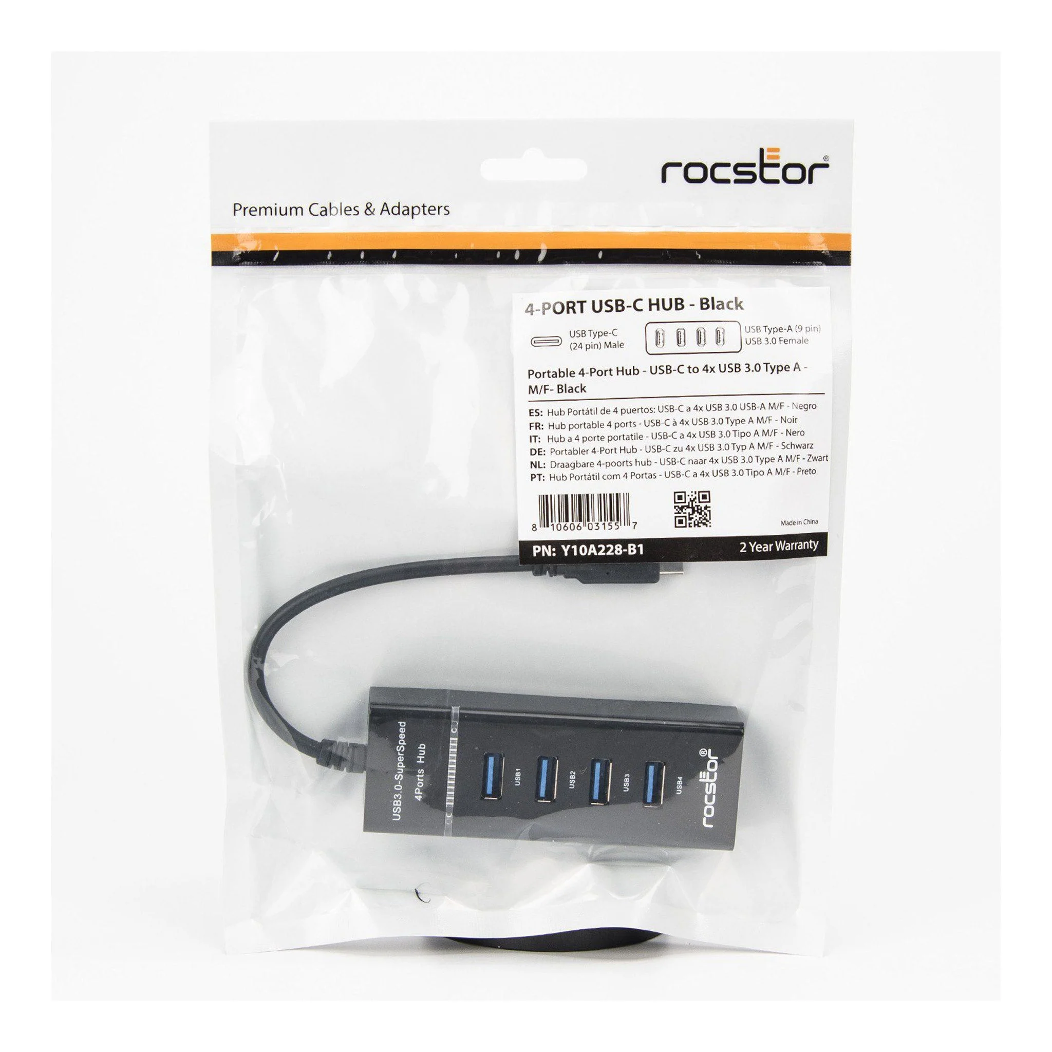 Rocstor Y10A228-B1 4-Port USB-C to USB-A Portable USB 3.0 Hub - Image 9
