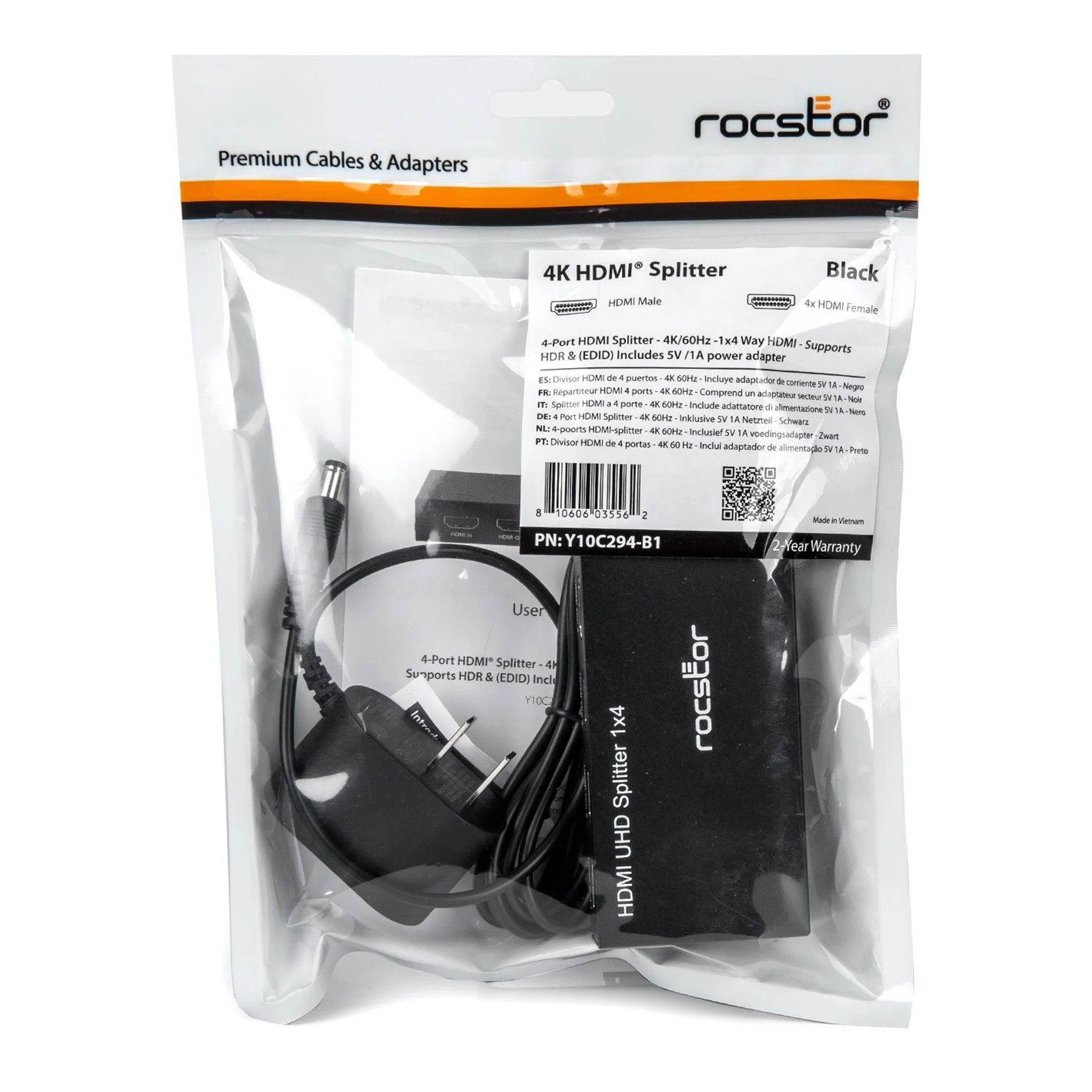 Rocstor Y10C294-B1 4-Port 4K 60Hz Premium HDMI Splitter - Black - Image 5