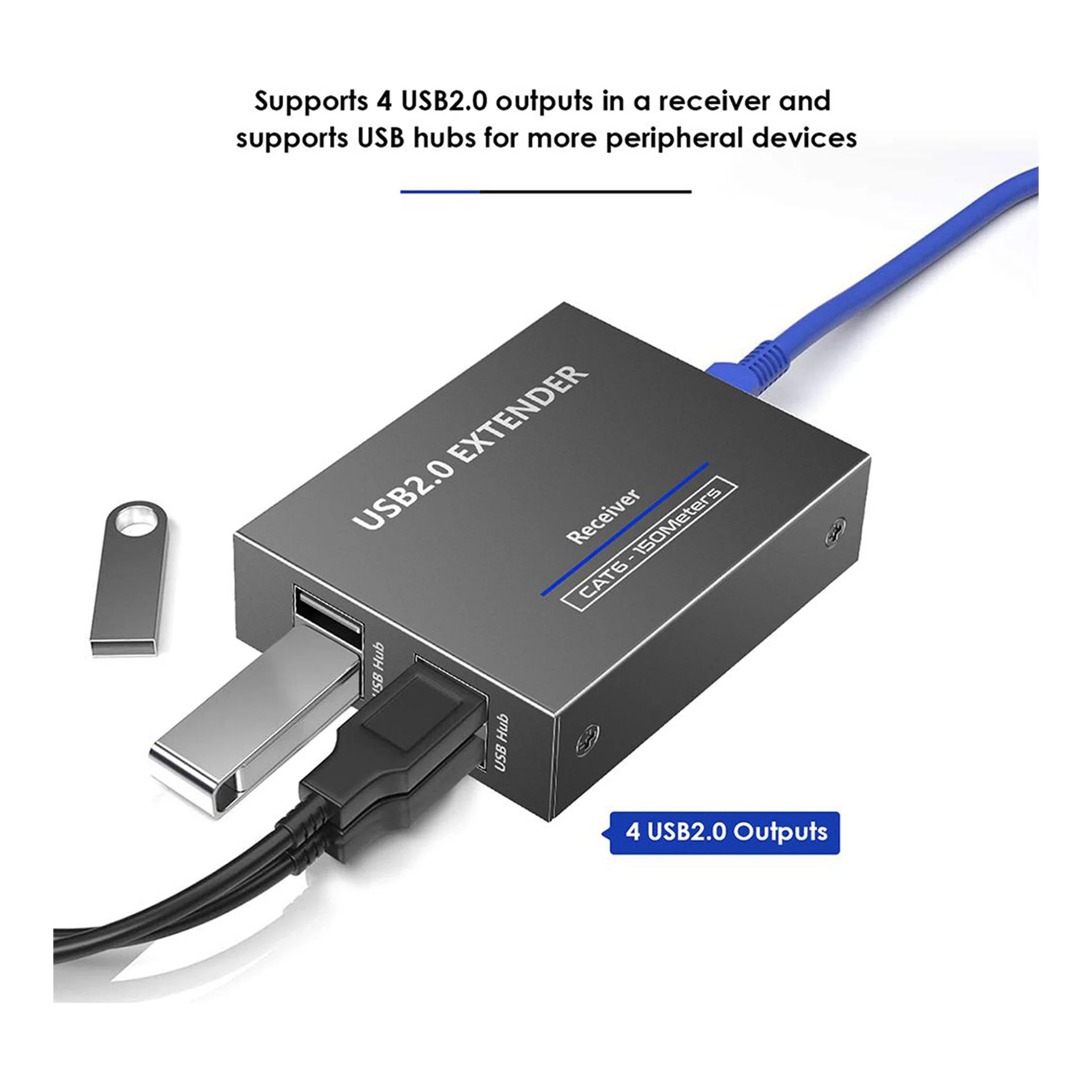 Rocstor Y10G004-B1 4-Port USB 2.0 Over CAT5/6/6a Bus Powered Extender – Up to 492ft - Image 4