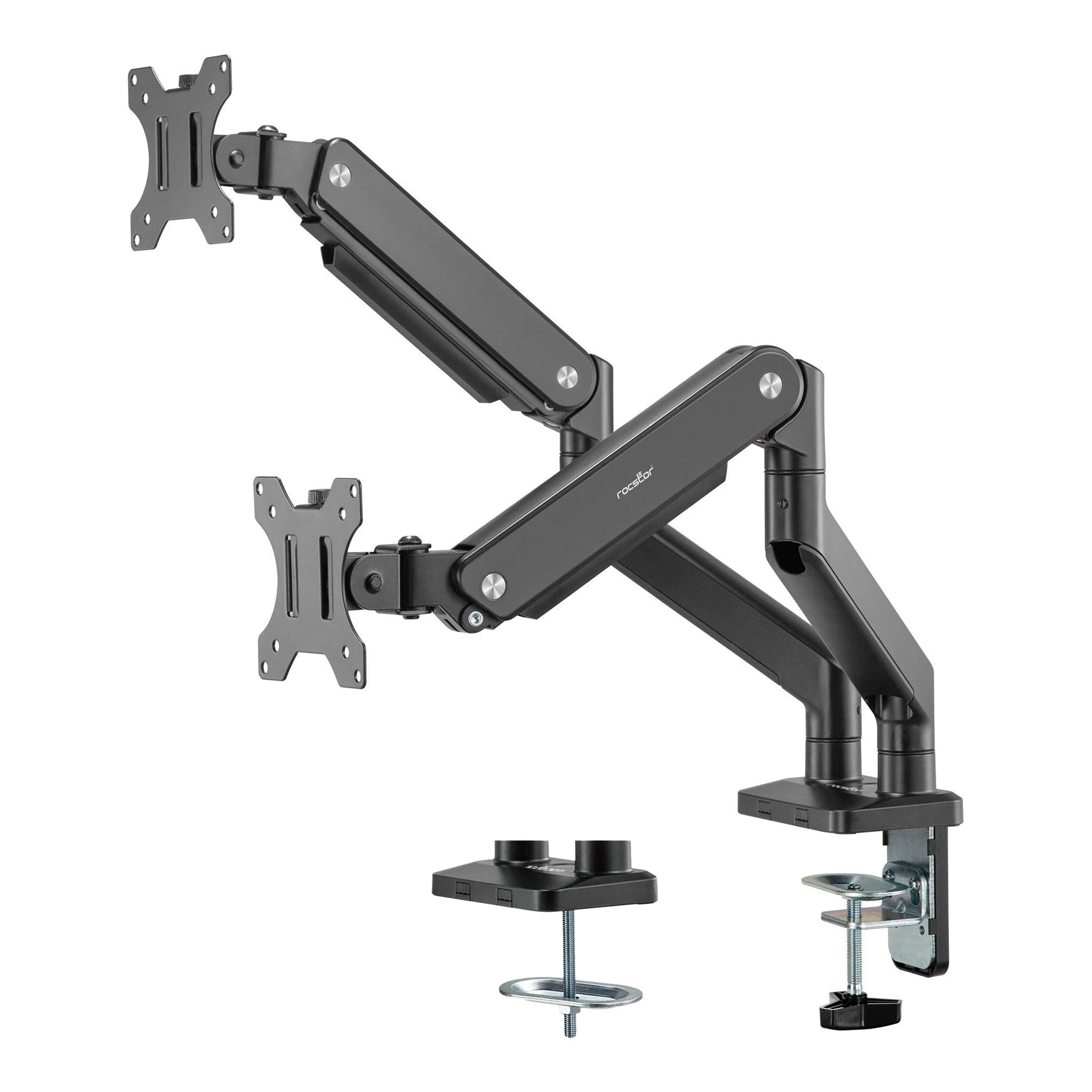 Rocstor Y10N012-B1 ErgoReach ED2 Premium Dual Ergonomic Monitor Arm C-Clamp & Grommet – Up to 32" - Black
