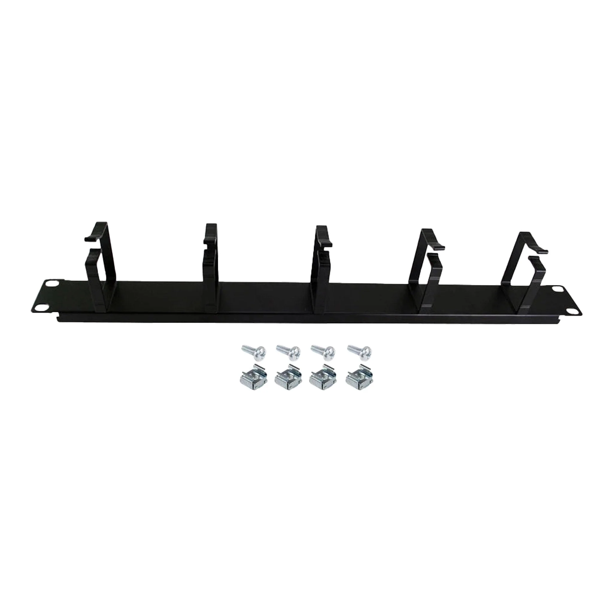 SERRACK STV-HORG10K 1U 19" Metal Horizontal Cable Management Panel with 5 D-Rings - Black - Image 2