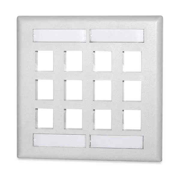 Signamax KWP-12WI 12-Port Double Gang Flush Mount Keystone Wallplate with Labeling Windows - White