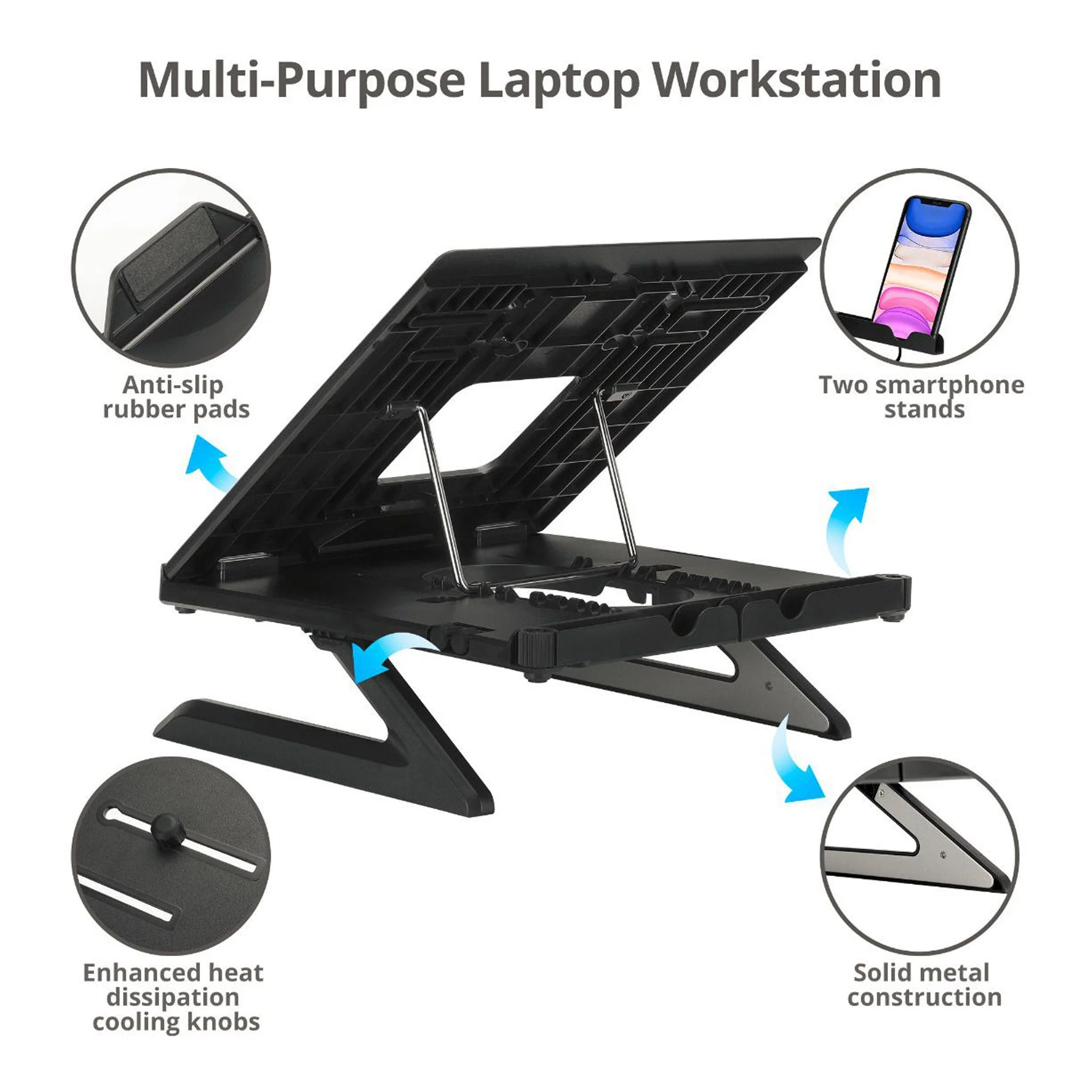 SIIG CE-MT3911-S1 Adjustable Foldable Riser Stand Holder for up to 17" Laptop & Smart Phone Tilt Adjustment - Image 4