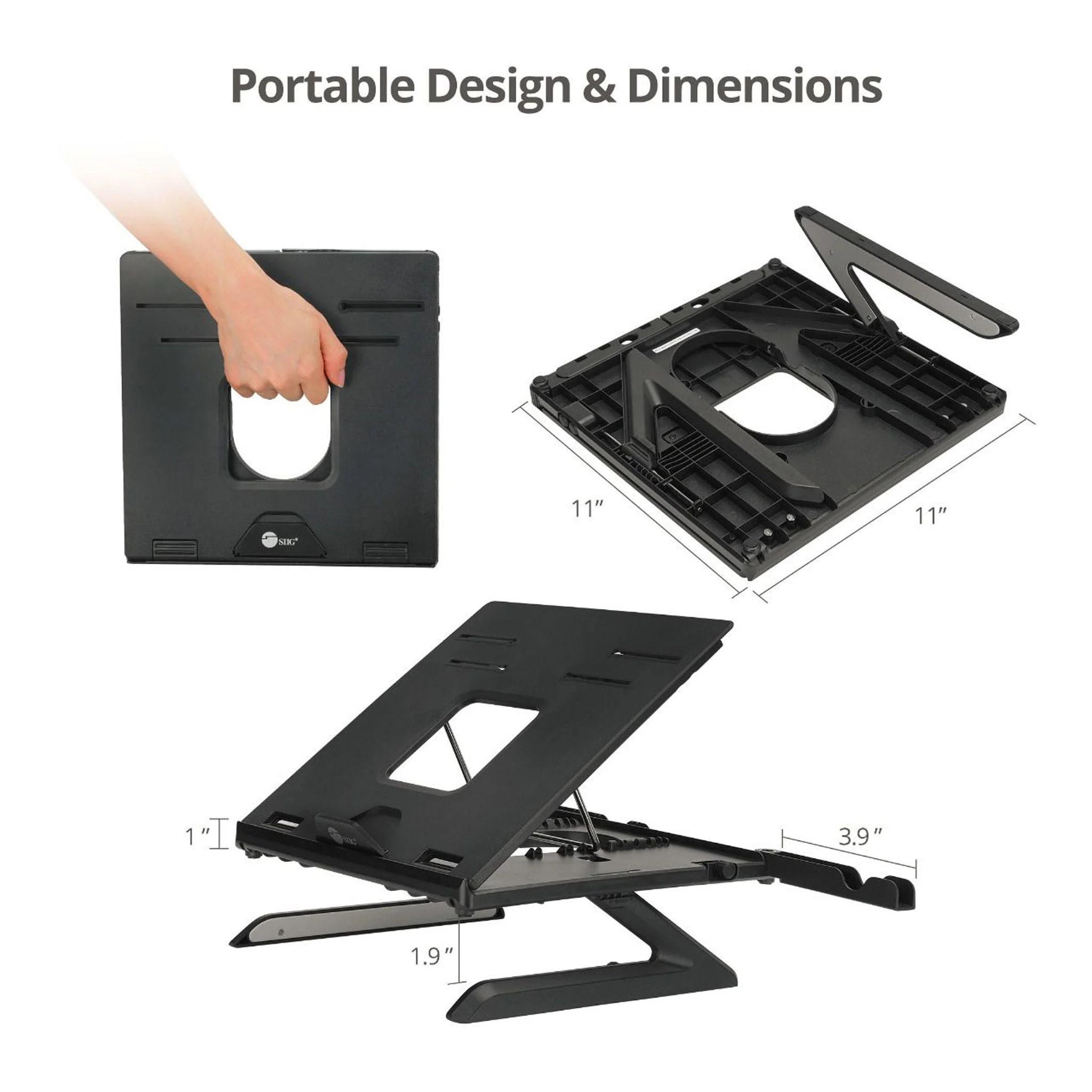 SIIG CE-MT3911-S1 Adjustable Foldable Riser Stand Holder for up to 17" Laptop & Smart Phone Tilt Adjustment - Image 5