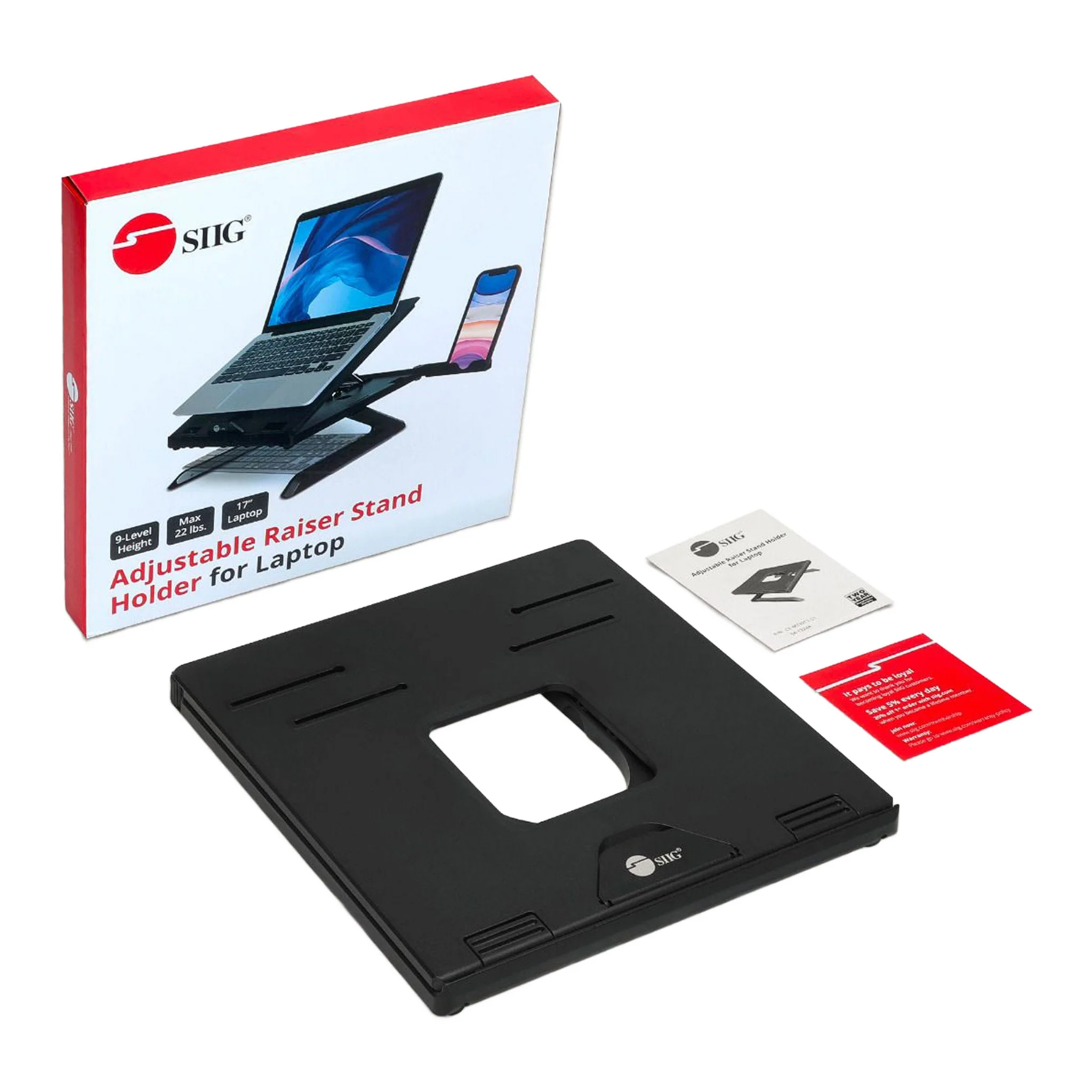 SIIG CE-MT3911-S1 Adjustable Foldable Riser Stand Holder for up to 17" Laptop & Smart Phone Tilt Adjustment - Image 6