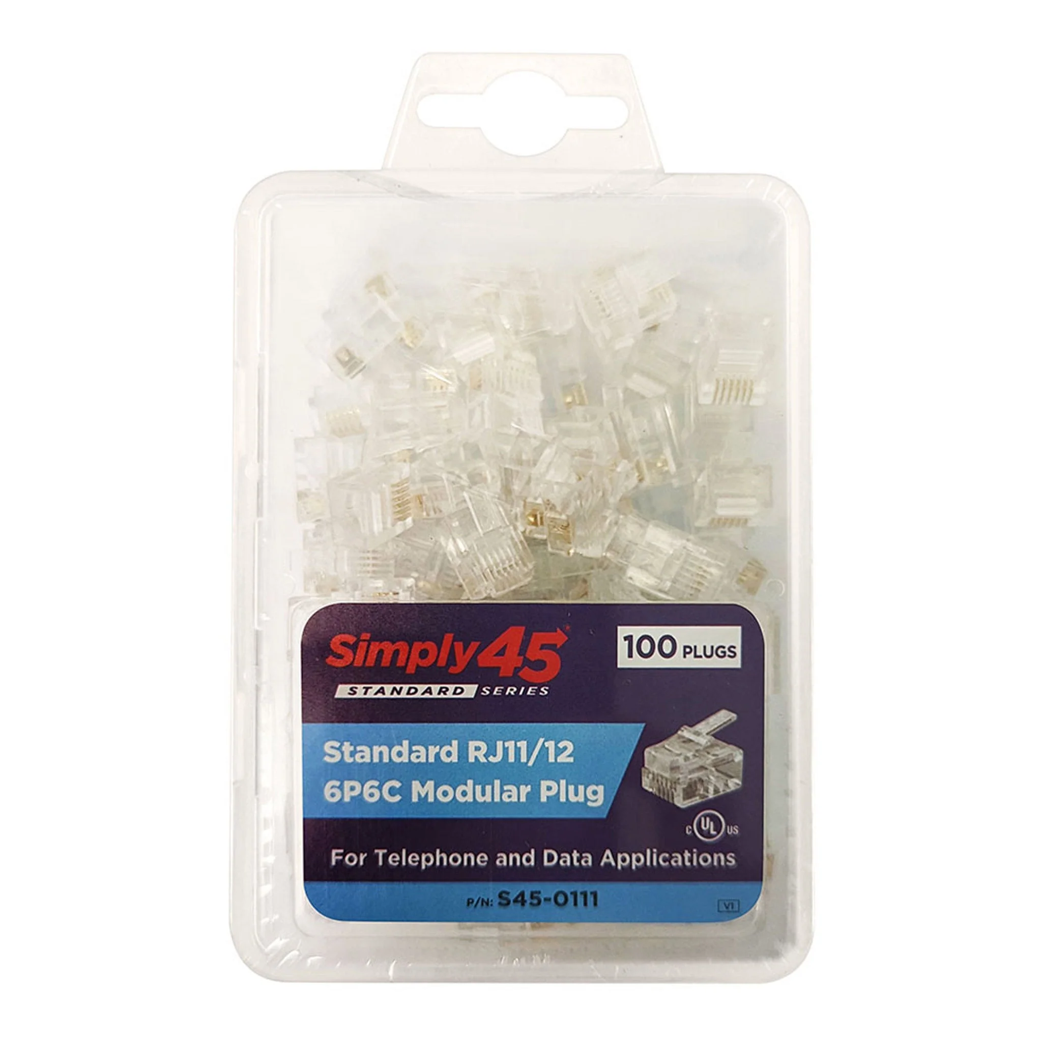 Simply45 S45-0111 Standard RJ11/RJ12 Clear Modular Plugs - 100-Pack - Image 2