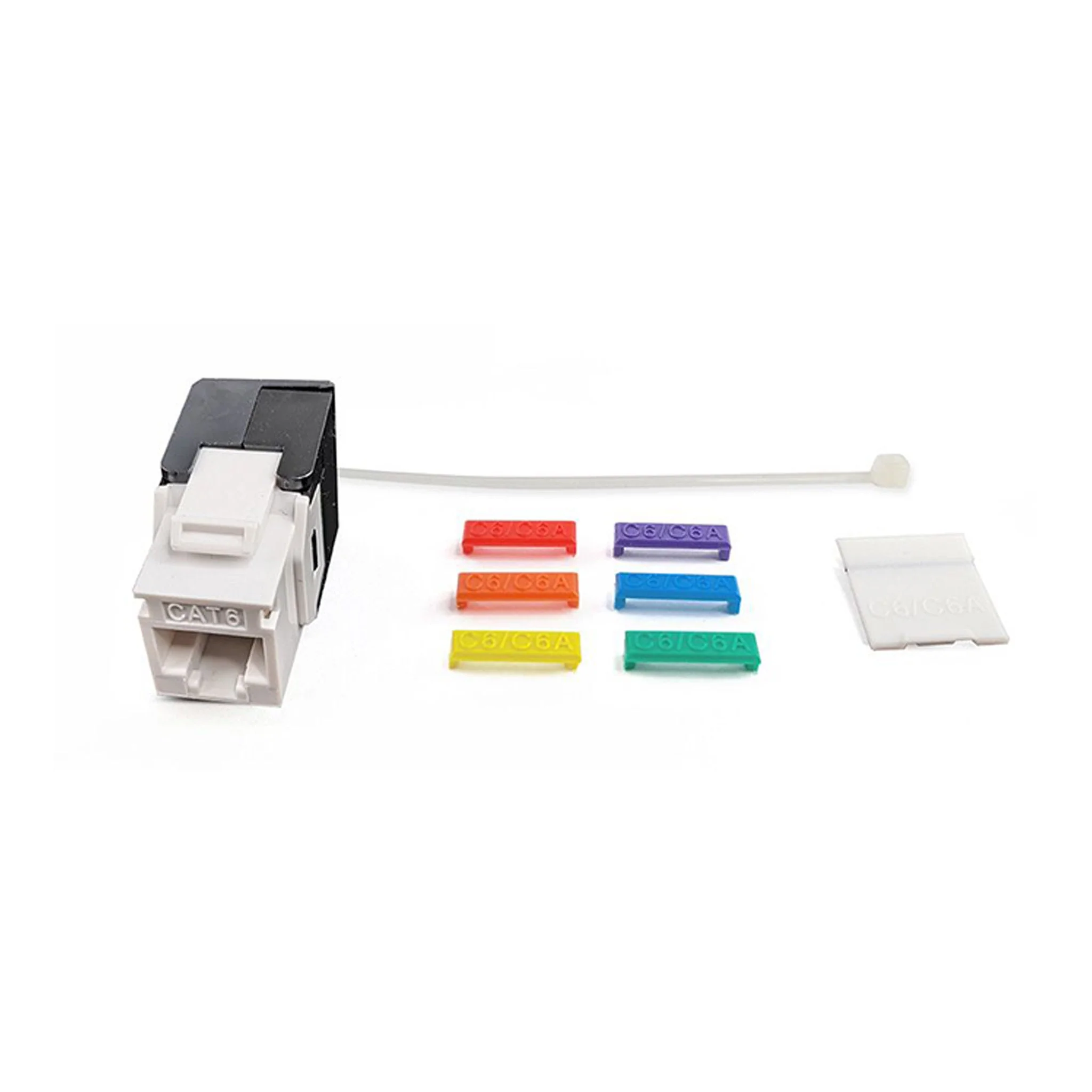 Simply45 S45-3600W Cat6/6A UTP 180° White Keystone Jack Toolless Connector Dust Cover with 6-Color Snap-On ID Bars - Image 2