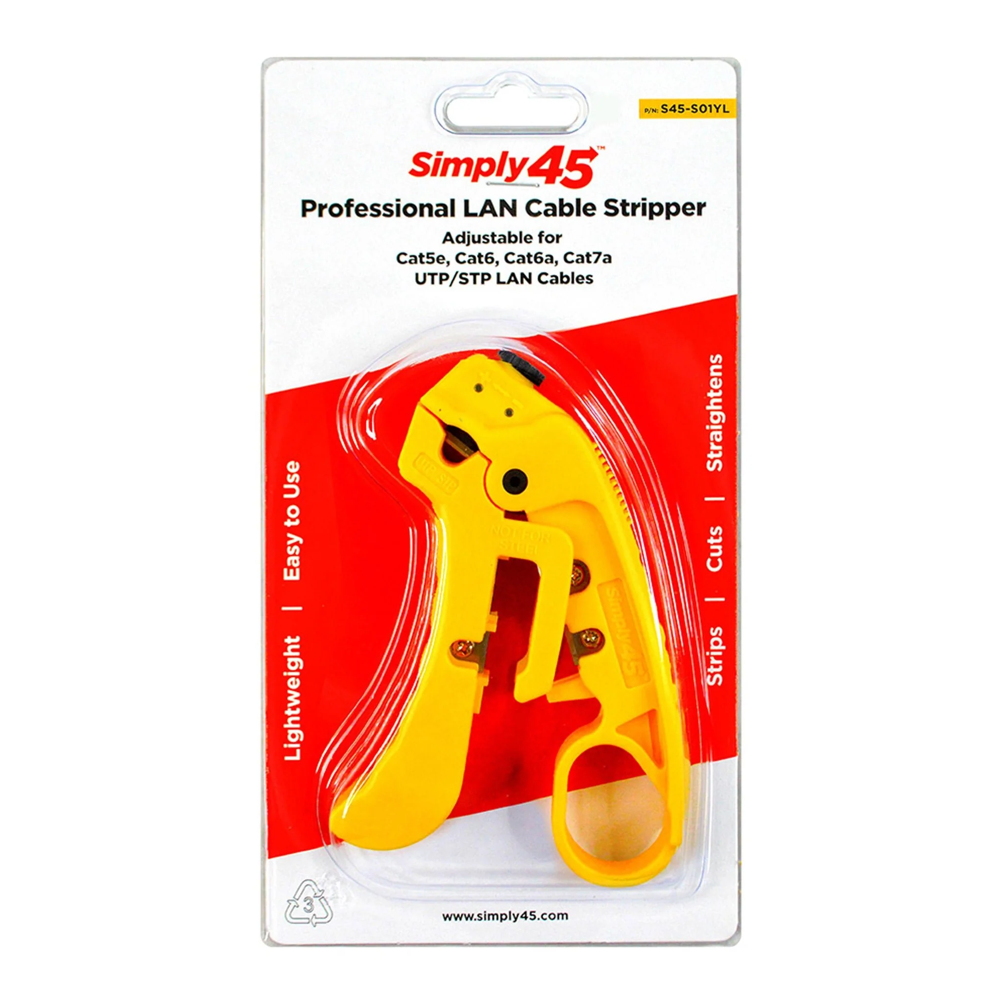 Simply45 S45-SO1YL Adjustable LAN Cable Stripper for Shielded & Unshielded Cat7a/6a/6/5e – Yellow - Image 2