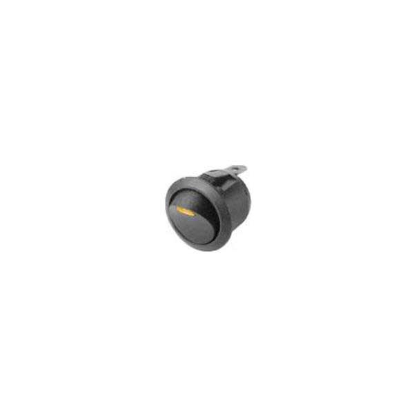 Snap-In Round Rocker Switch w/ Amber DC Lamp - SPST