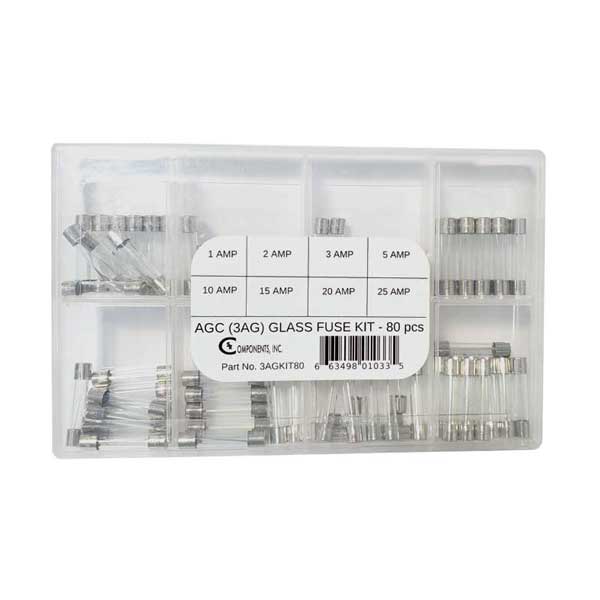 SR Components 3AGKIT80 80-Piece 1A-25A AGC Glass Fuse Kit