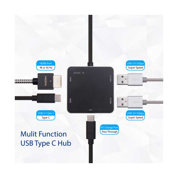 SYBA SD-HUB50115 USB 3.1 Gen 1 Type-C Multi-Function Hub with USB 3.0, USB 3.1 Gen 1, 4K HDMI, and PD Charging Ports - Image 2