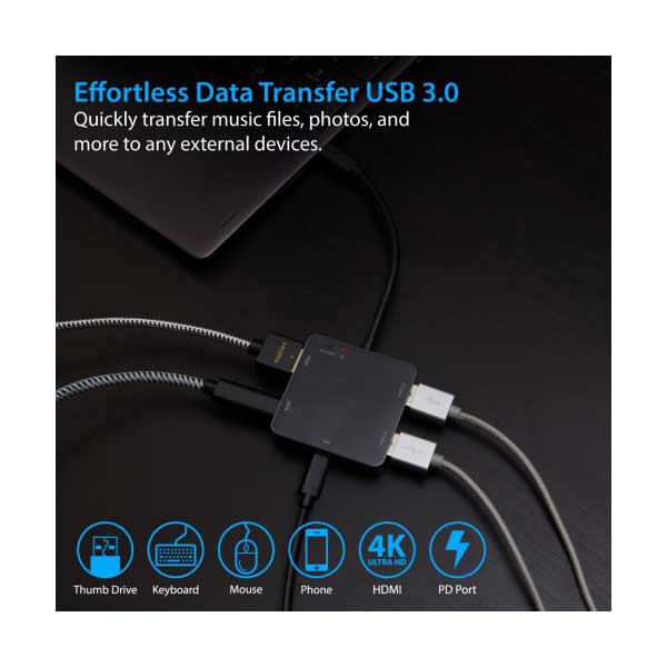 SYBA SD-HUB50115 USB 3.1 Gen 1 Type-C Multi-Function Hub with USB 3.0, USB 3.1 Gen 1, 4K HDMI, and PD Charging Ports - Image 3