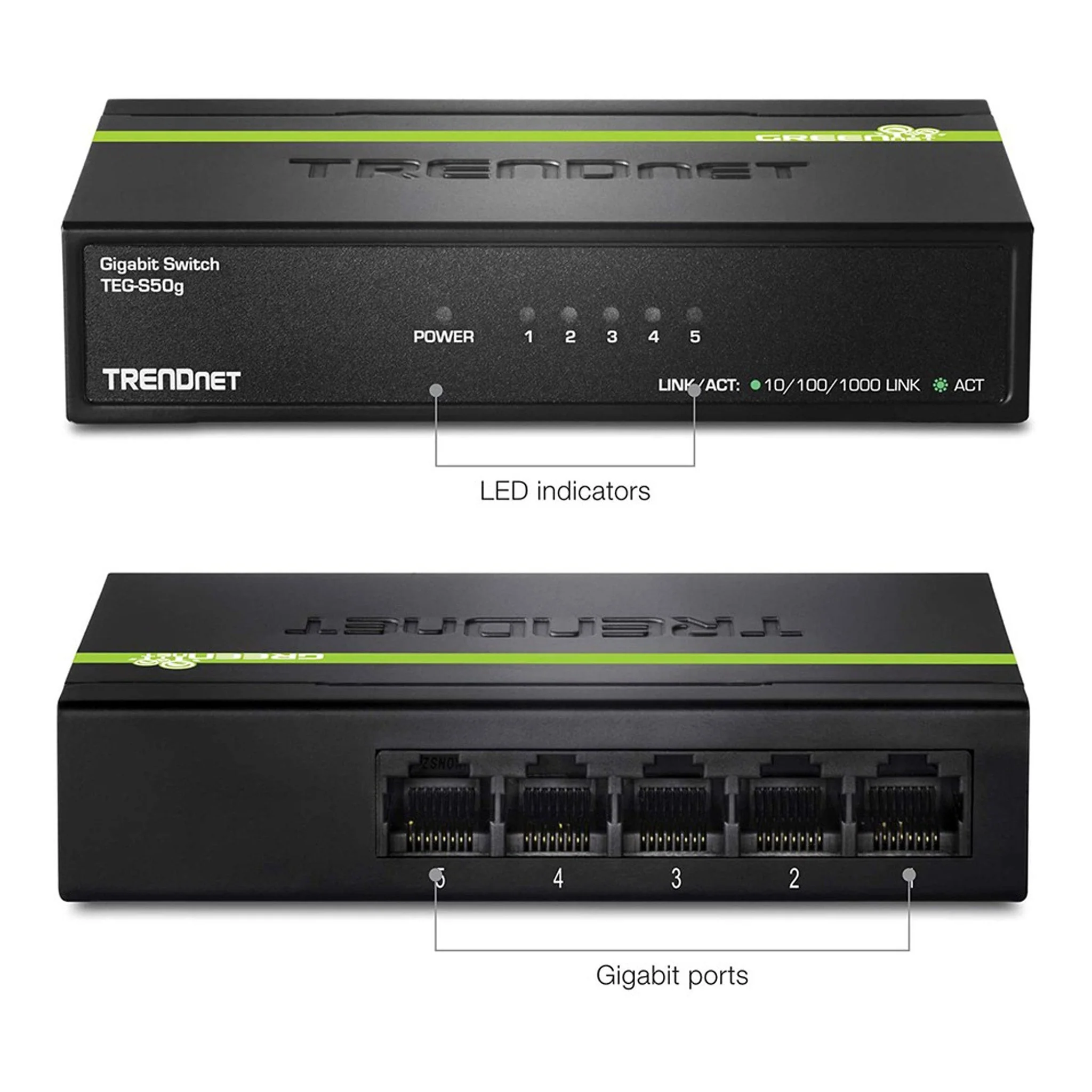 TRENDnet TEG-S50G 5-Port Gigabit GREENnet Switch with Black Rugged Metal Housing - Image 4