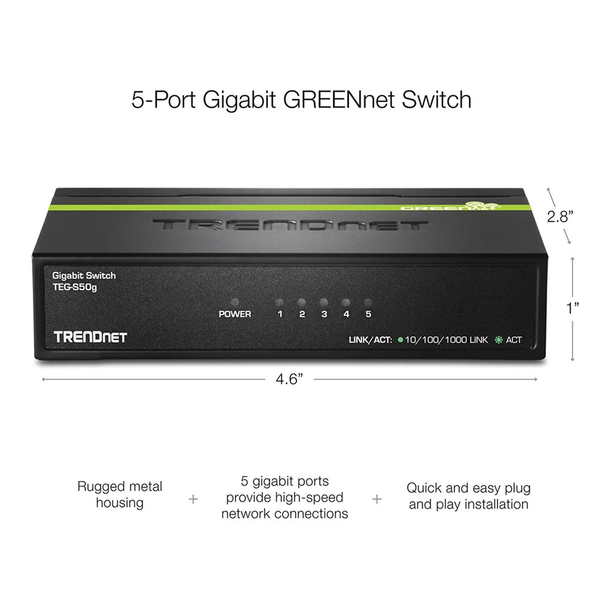 TRENDnet TEG-S50G 5-Port Gigabit GREENnet Switch with Black Rugged Metal Housing - Image 5