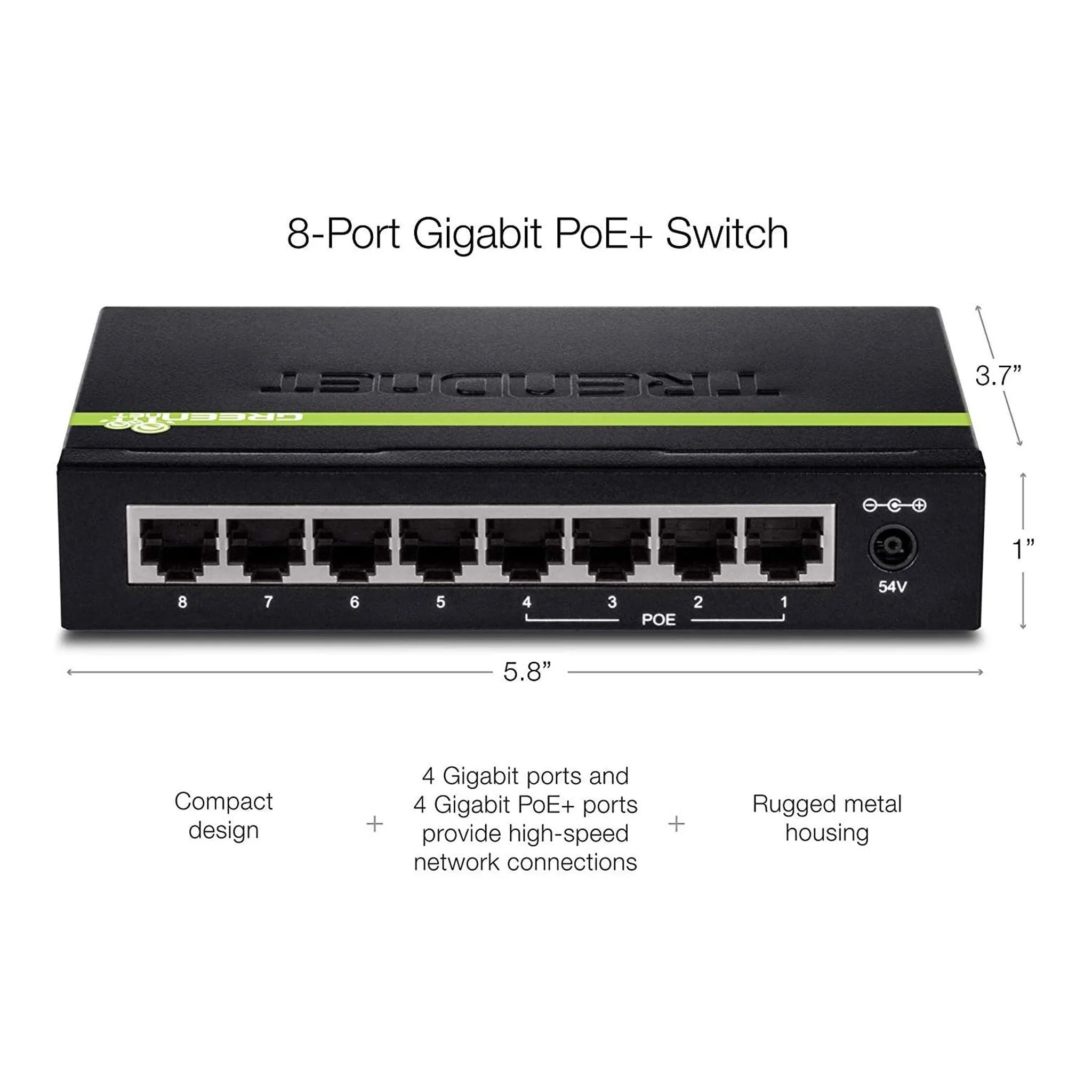 TRENDnet TPE-TG44G 8-Port GREENnet Gigabit PoE+ Switch - 4x PoE+ - Image 4