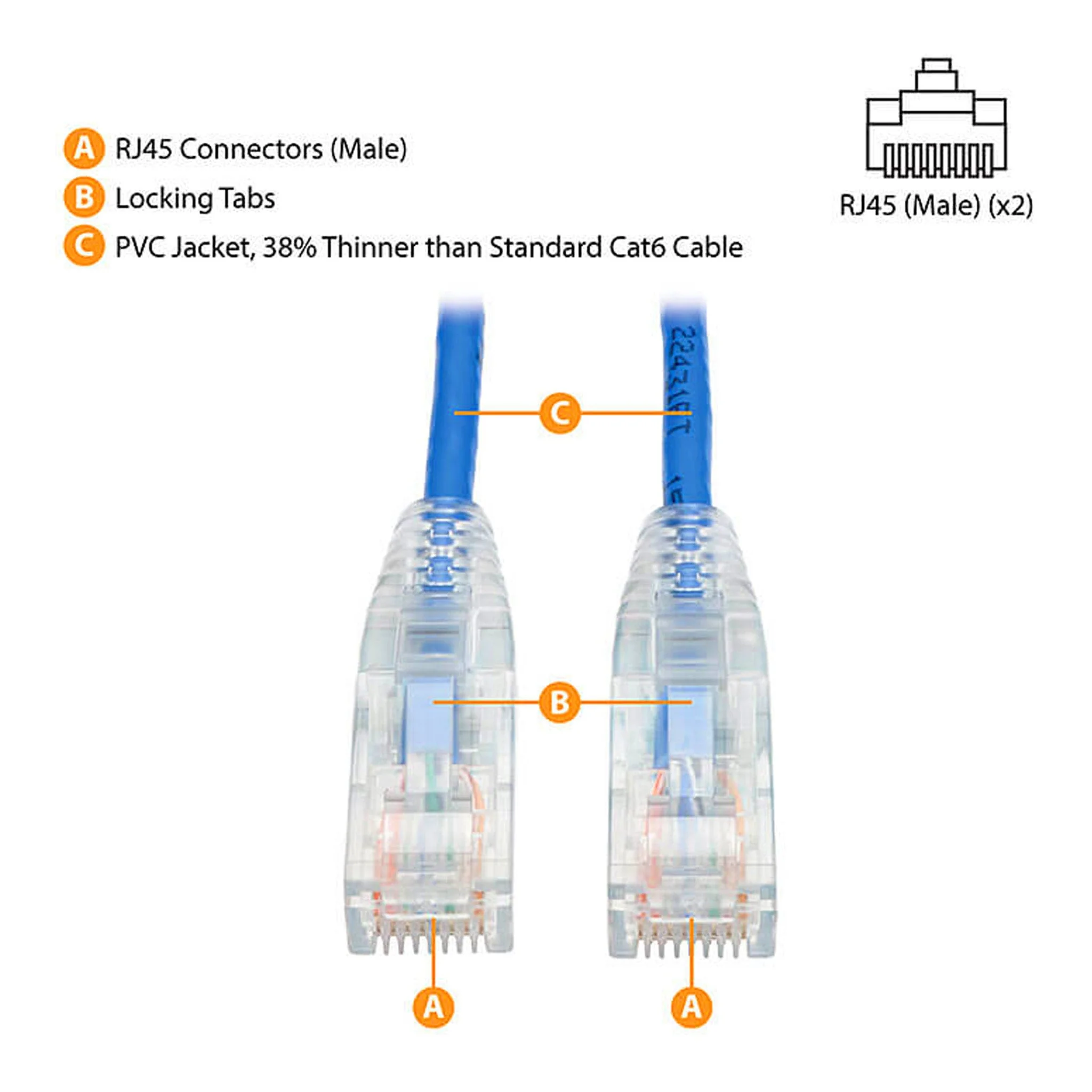 Tripp Lite N201-S6N-BL 6in Male to Male Cat6 Gigabit Snagless Slim UTP Ethernet Cable - Blue - Image 2