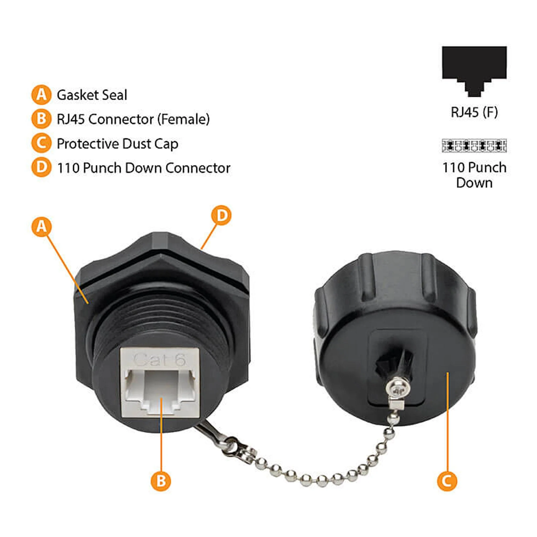 Tripp Lite N206-KJ01-IND IP68 Shielded RJ45 Cat6/Cat5e 110 Punch-Down Industrial Keystone Jack with Dust Cap - Image 6