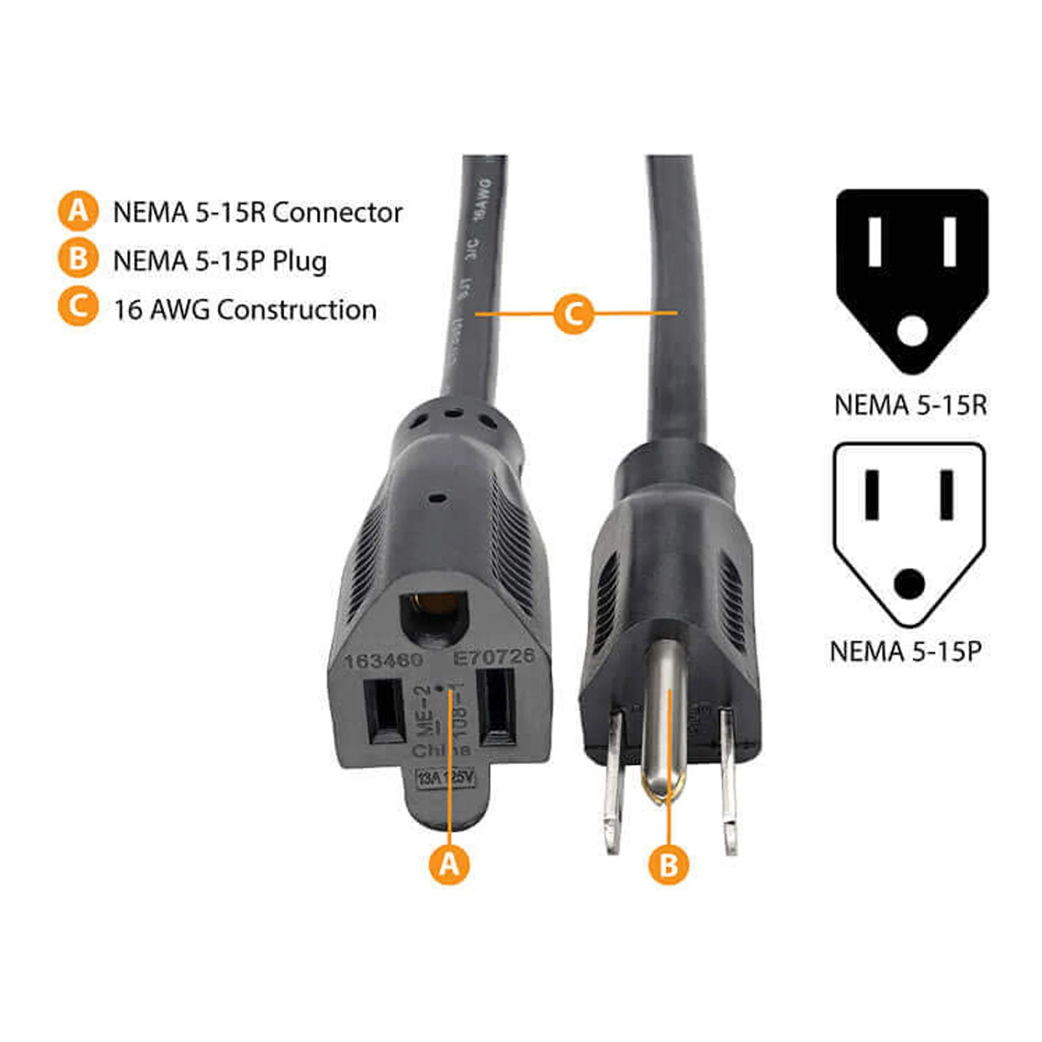 Tripp Lite P024-006 6ft 14AWG 120V 15A NEMA 5-15P to NEMA 5-15R Heavy-Duty Power Extension Cord - Black - Image 3