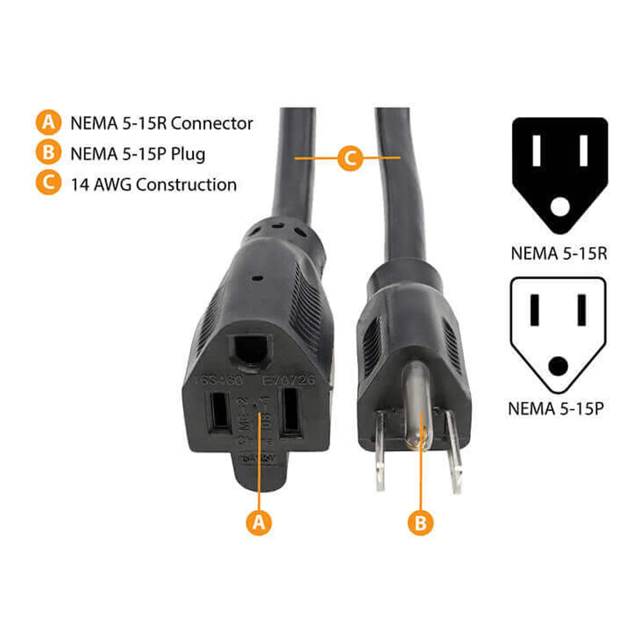 Tripp Lite P024-010 10ft 14AWG 120V 15A NEMA 5-15P to NEMA 5-15R Heavy-Duty Power Extension Cord - Black - Image 3