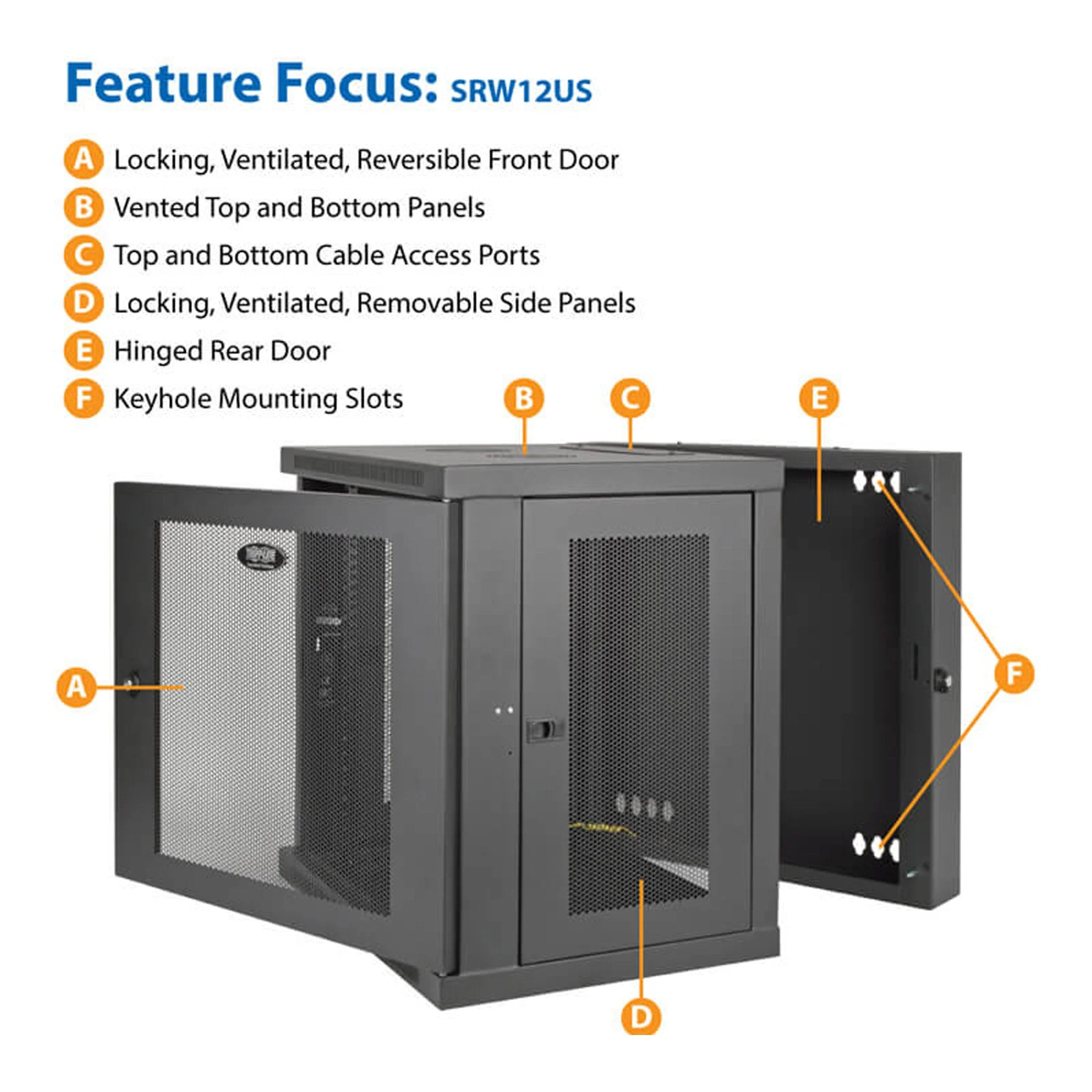 Tripp Lite SRW12US 12U Hinged Wall-Mount Rack Enclosure Cabinet - Image 3