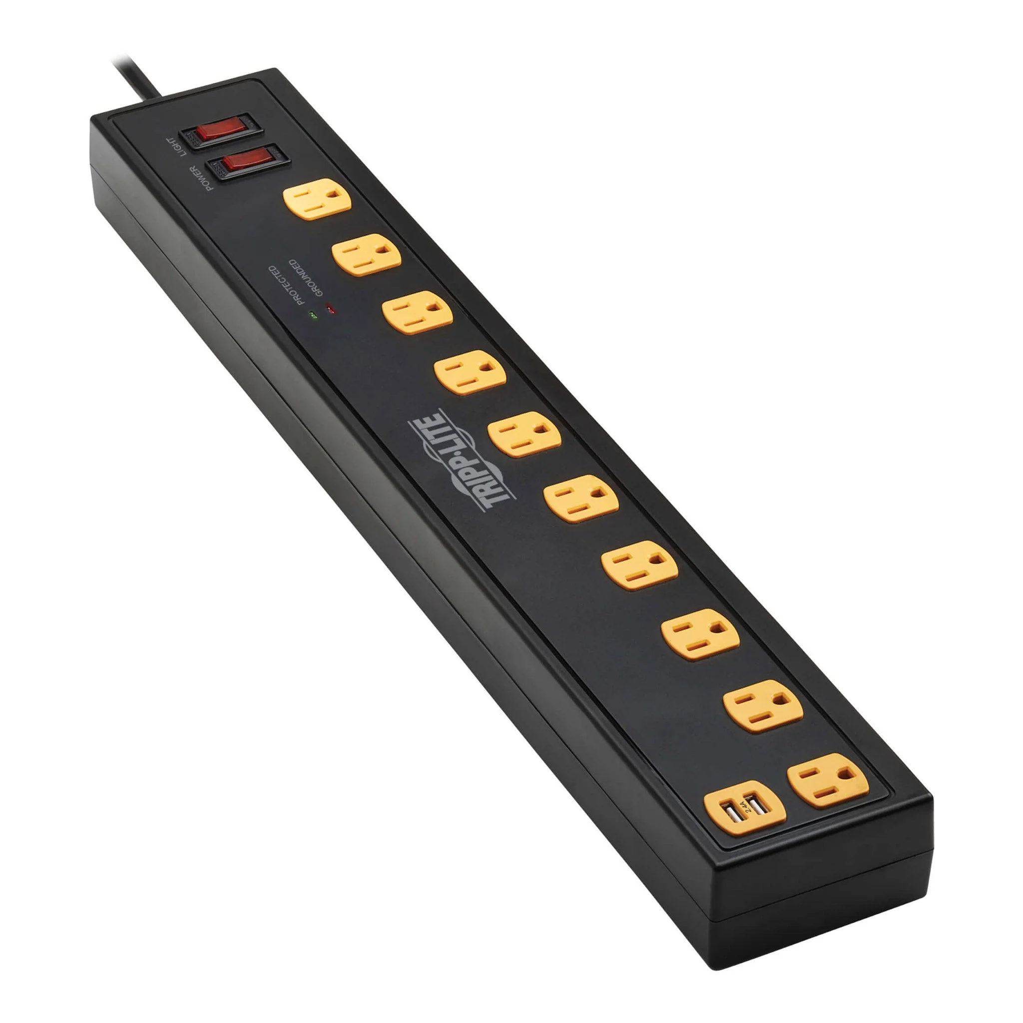 Tripp Lite TLP1006USB 10-Outlet 2 USB Ports 1350 Joules Protect It! Surge Protector with Swivel Light Bars - Image 2