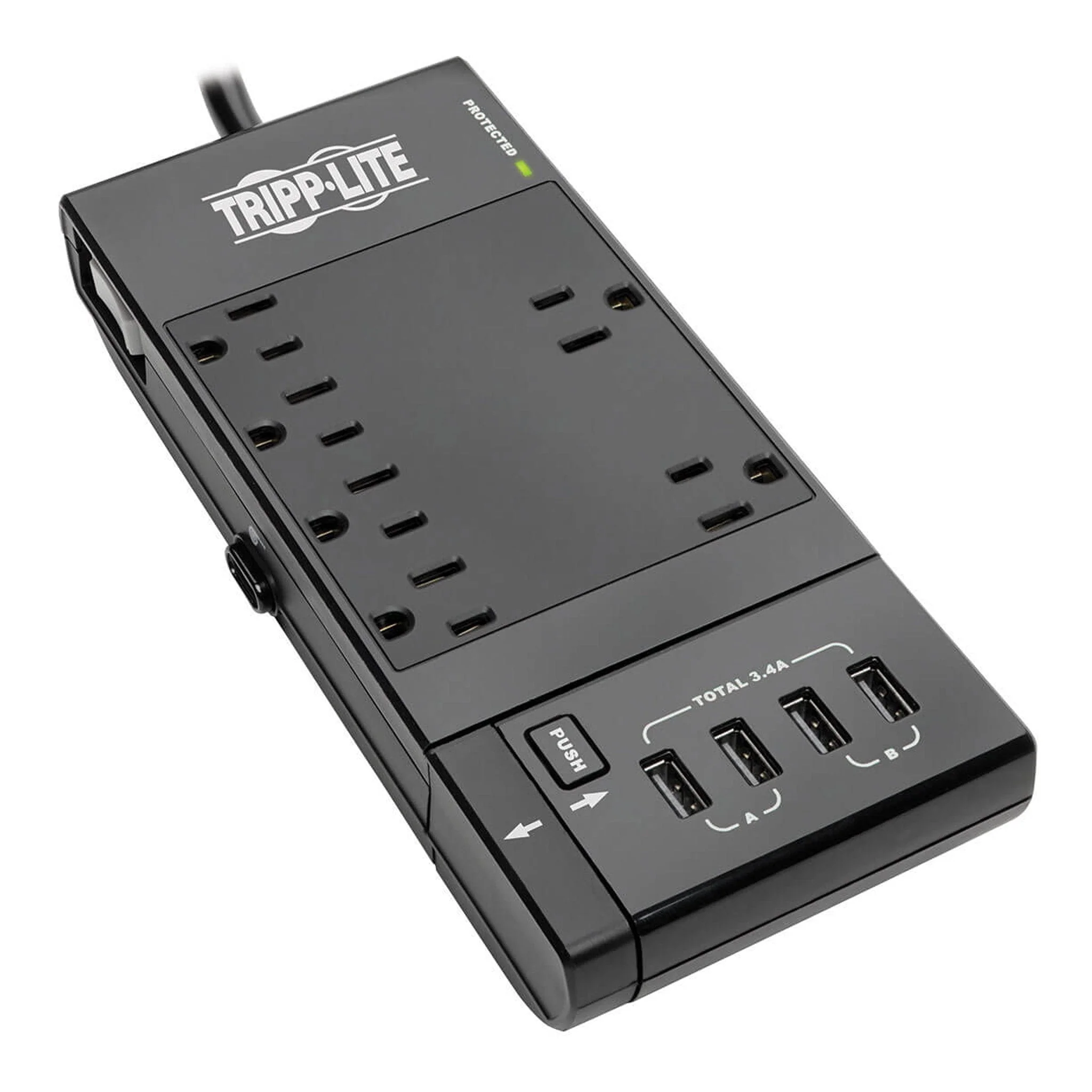 Tripp Lite TLP66USBR 6-Outlet 4 USB Ports 1080 Joules Protect It! Surge Protector - Black - Image 2