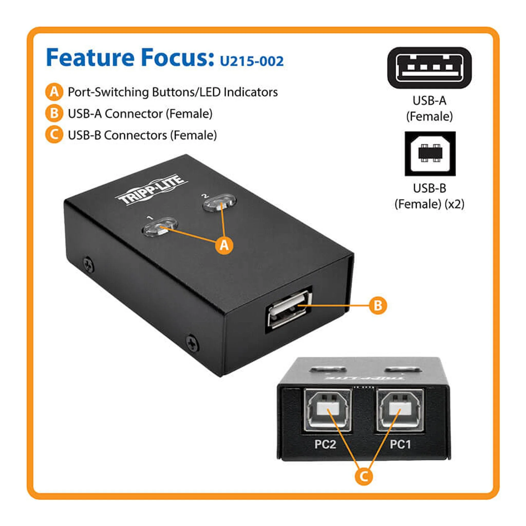 Tripp Lite U215-002 2-Port USB 2.0 Printer/Peripheral Sharing Switch - Image 6