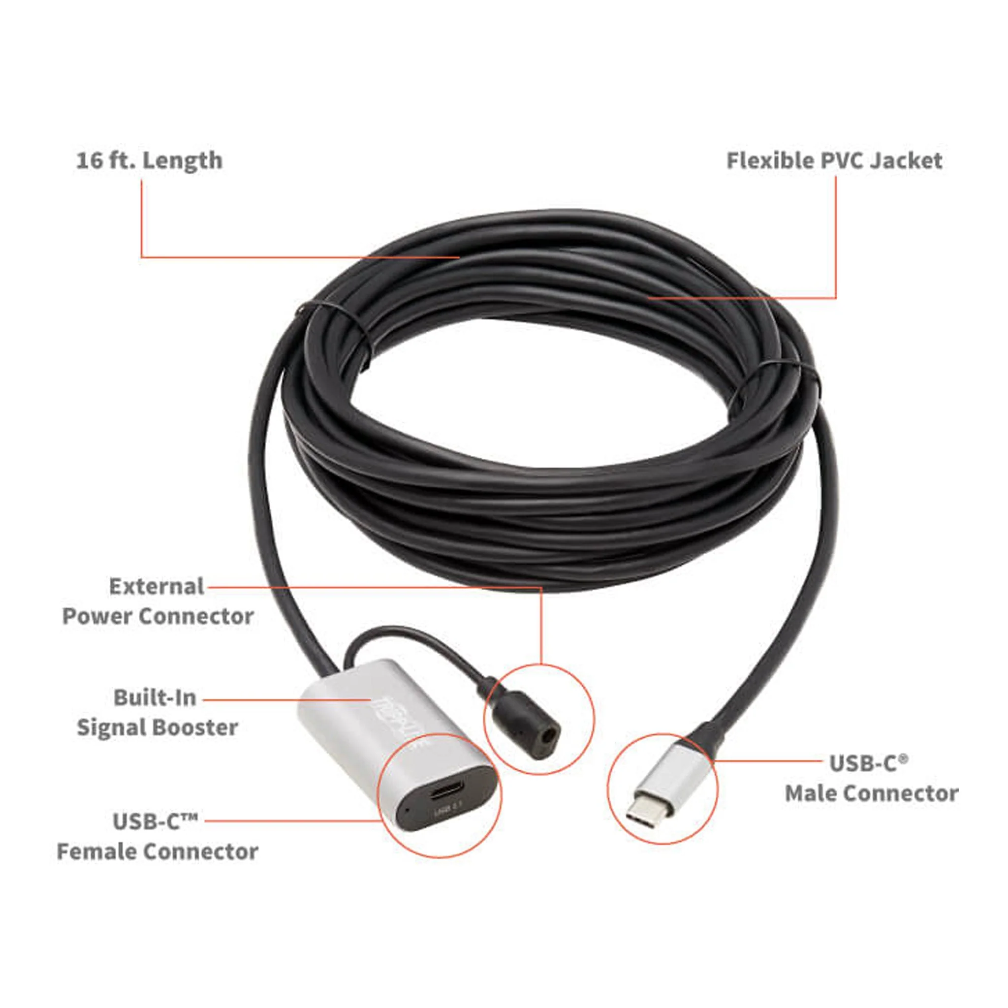 Tripp Lite U330-05M-C2C M/F USB-C 3.2 Gen 1 Active Extension Cable - 5m (16.4ft) - Image 3
