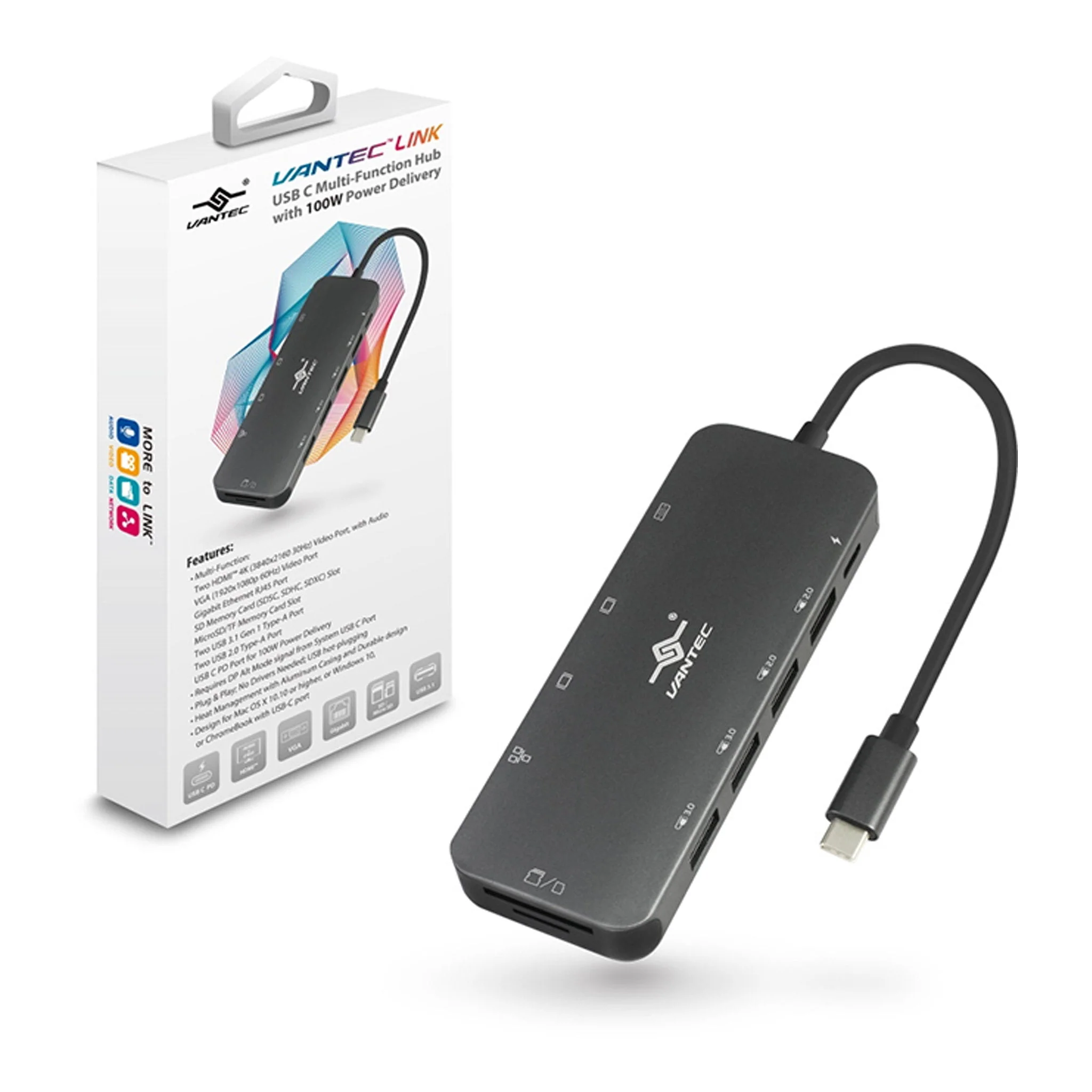 Vantec CB-CU302MDSH Link USB-C Multi-Function Hub with 100W Power Delivery - Image 2