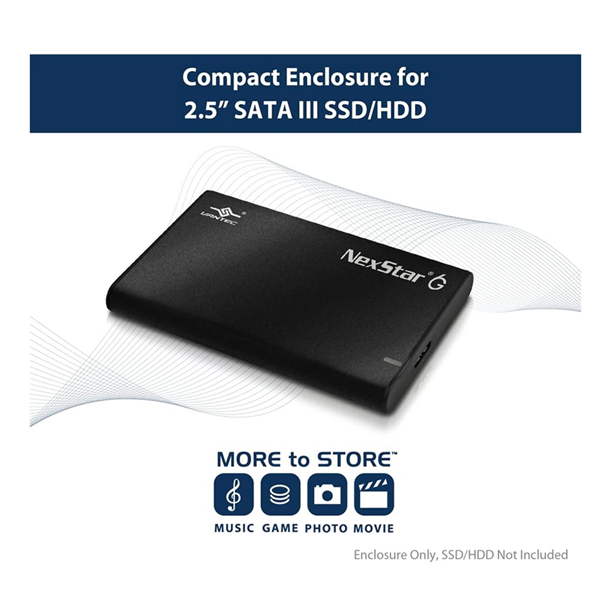 Vantec NST-268S3-BK 2.5” SATA III to USB 3.2 Gen1 External SSD/HDD Enclosure - Black - Image 2
