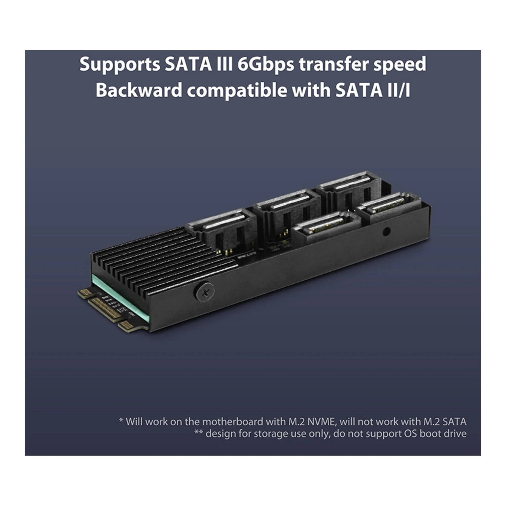 Vantec UGT-M2670 M.2 PCIe Gen3x2 B+M Key To 5 Ports SATA III Expansion Card - Image 2