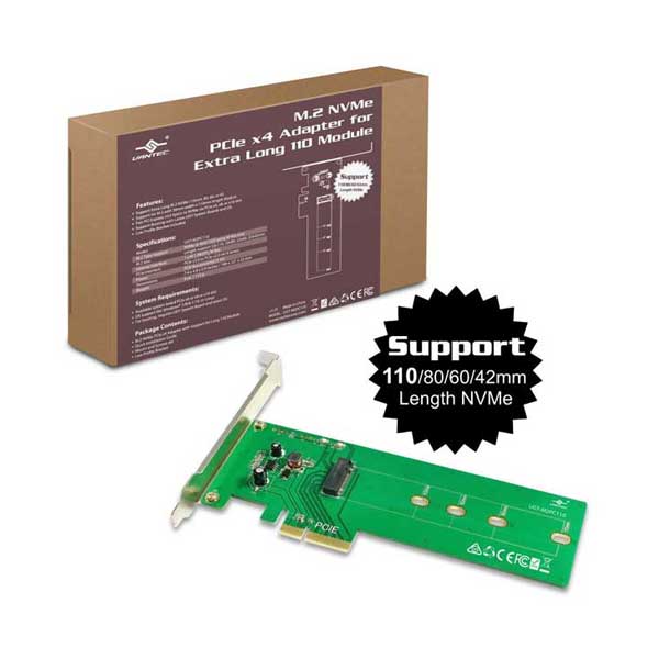 Vantec UGT-M2PC110 M.2 NVMe PCIe X4 Adapter For Extra Long 110 Module - Image 2