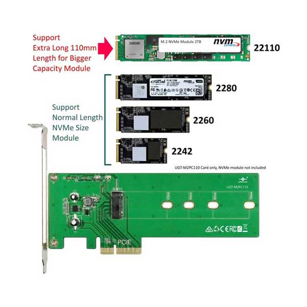 Vantec UGT-M2PC110 M.2 NVMe PCIe X4 Adapter For Extra Long 110 Module - Image 3