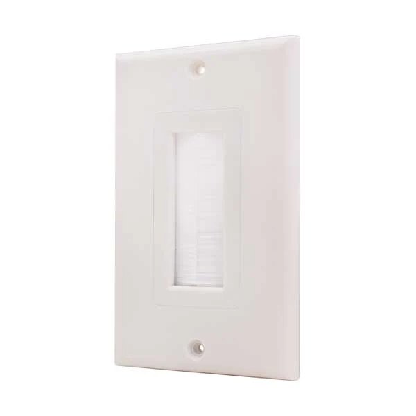 Vertical Cable Single Gang Feedthrough Wall Plate Brush Type | White | 307-520B/1G/WH