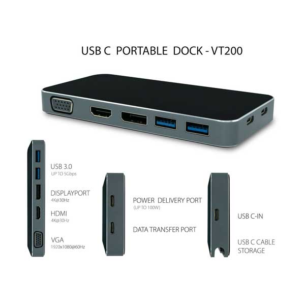 VisionTek 901226 VT200 Dual Display USB-C Docking Station with Power Passthrough - Image 4