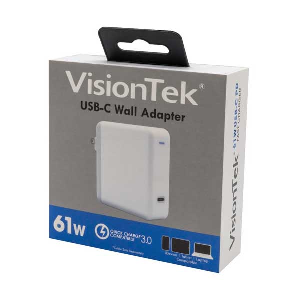 VisionTek 901283 61W USB-C Power Delivery Fast Charging Adapter with Foldable Plug Wall Charger - Image 2