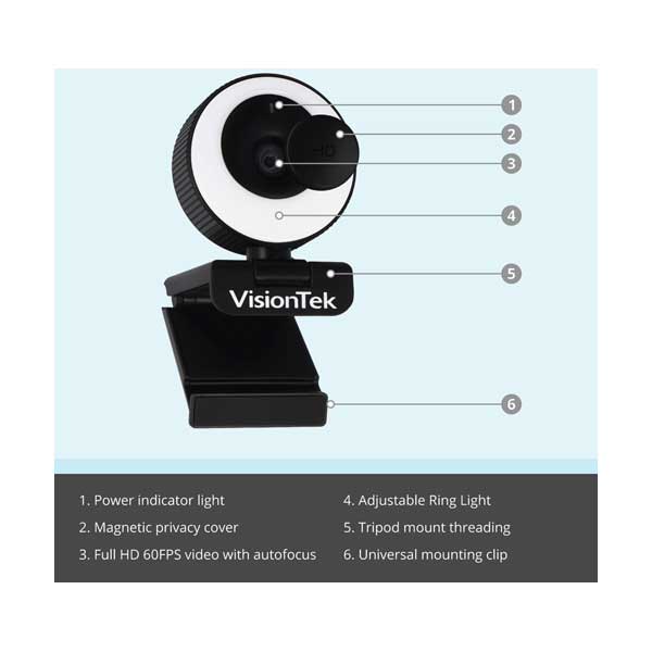 VisionTek VTWC40 Premium Autofocus Full HD 1080p USB Webcam - Image 3