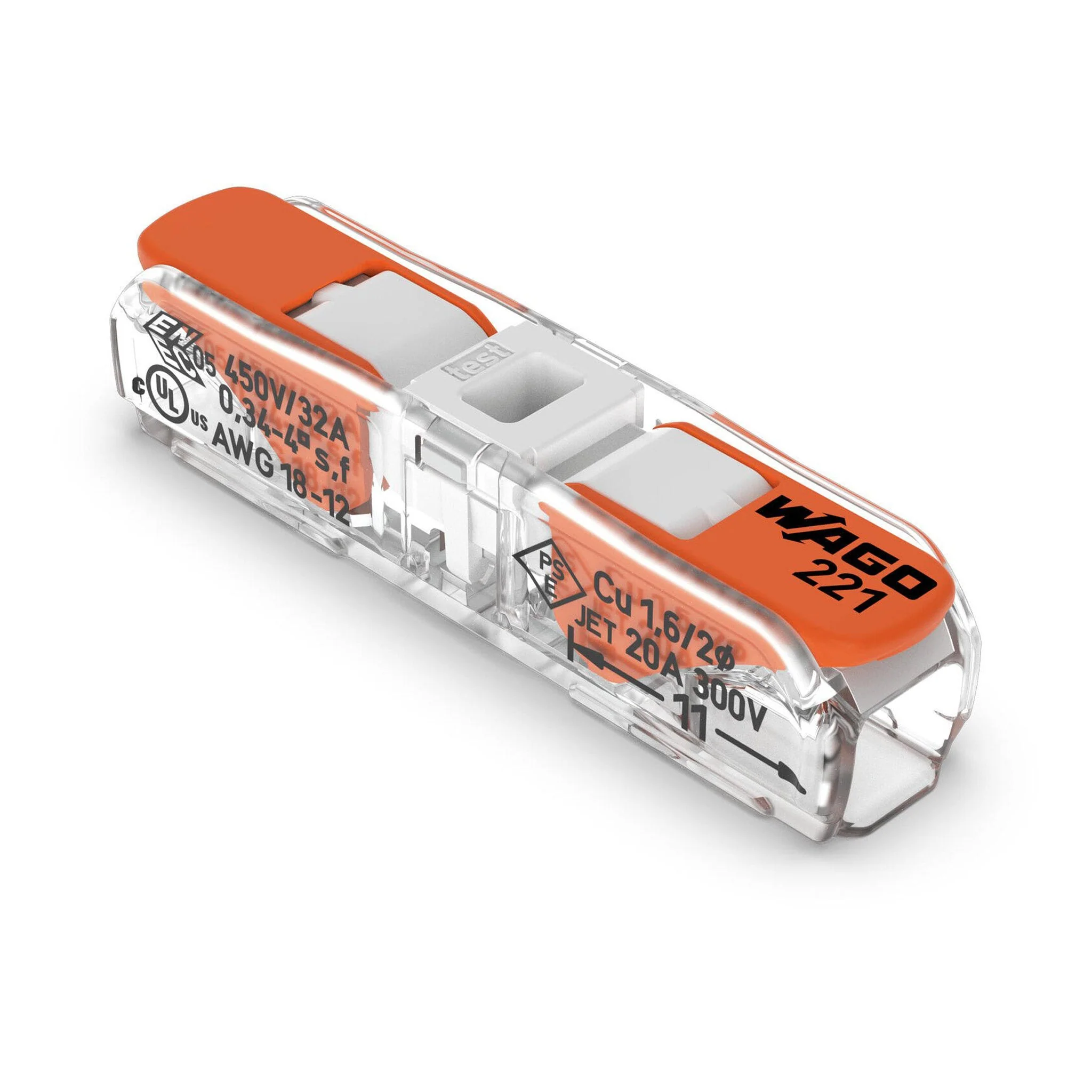 WAGO 221-2401 20~12AWG 2-Conductor Inline Splicing Connector with Lever