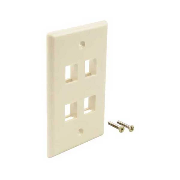 Wavenet FP04PIV-S 4-Port Single Gang Flush Mount Keystone Wallplate - Ivory