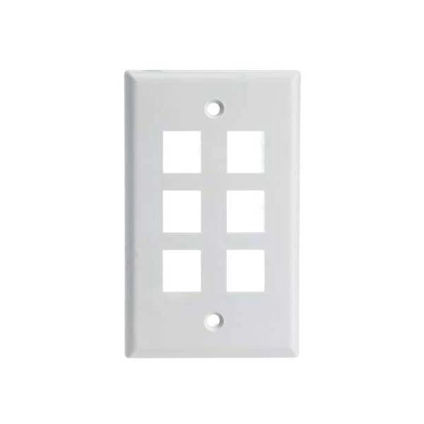 Wavenet FP06PWH-S 6-Port Single Gang Flush Mount Keystone Wallplate - White