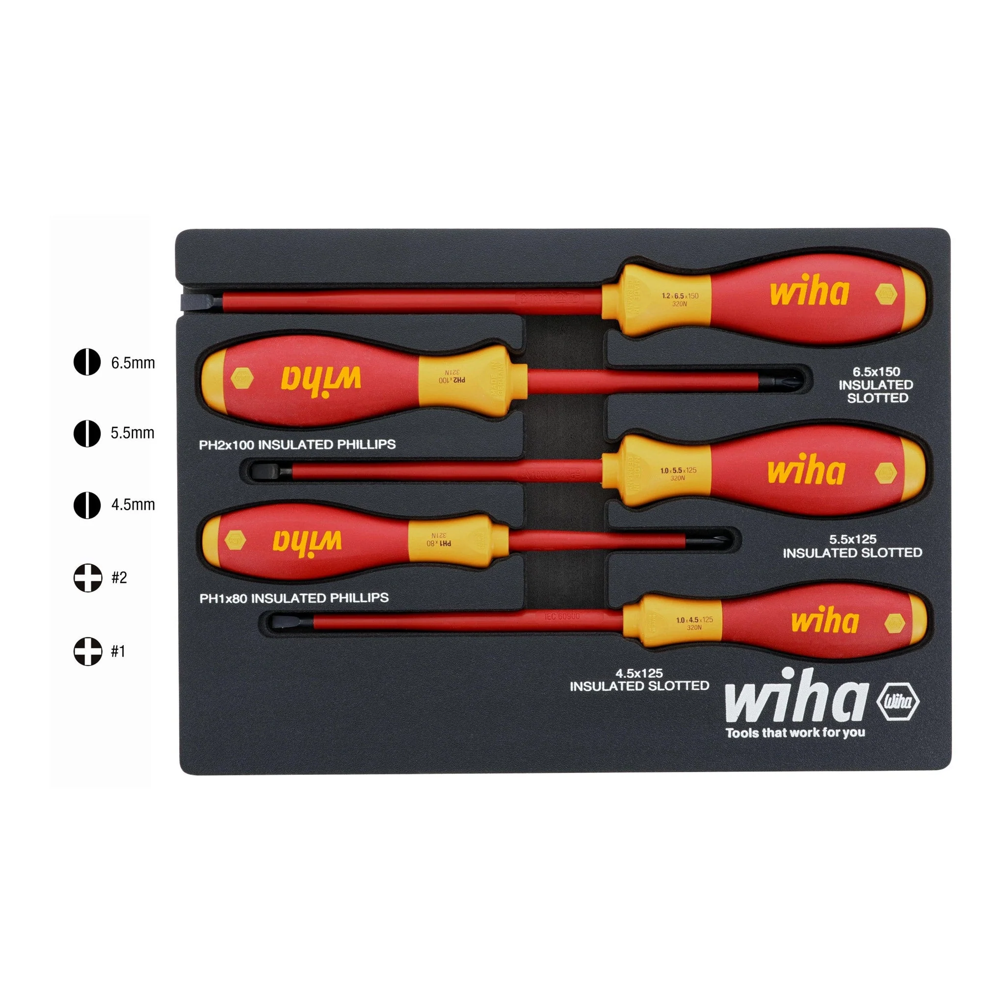 Wiha 32081 5-Piece Insulated SoftFinish Cushion Grip Screwdriver Tray Set - Image 2