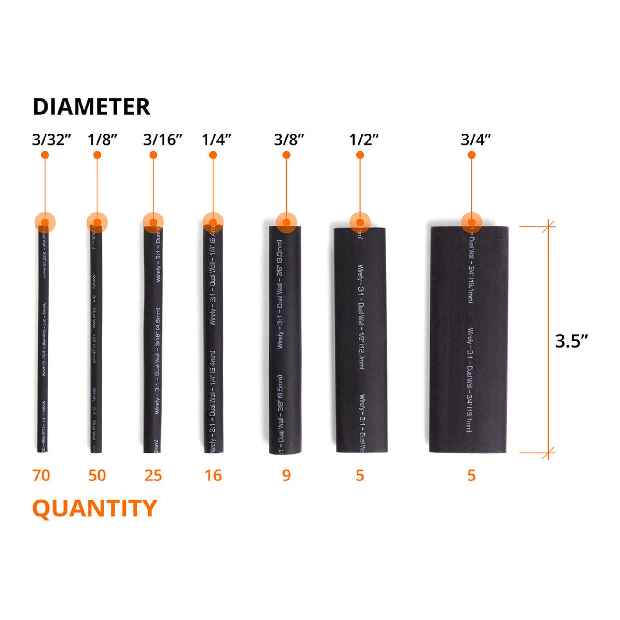 Wirefy DWT-180 Heat Shrink Tubing Kit - 180-Piece, Black - Image 2